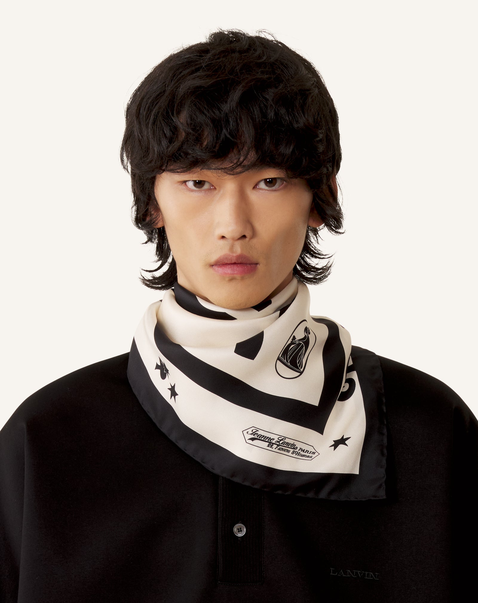 WHITE LUNAR YEAR PRINT SILK SCARF