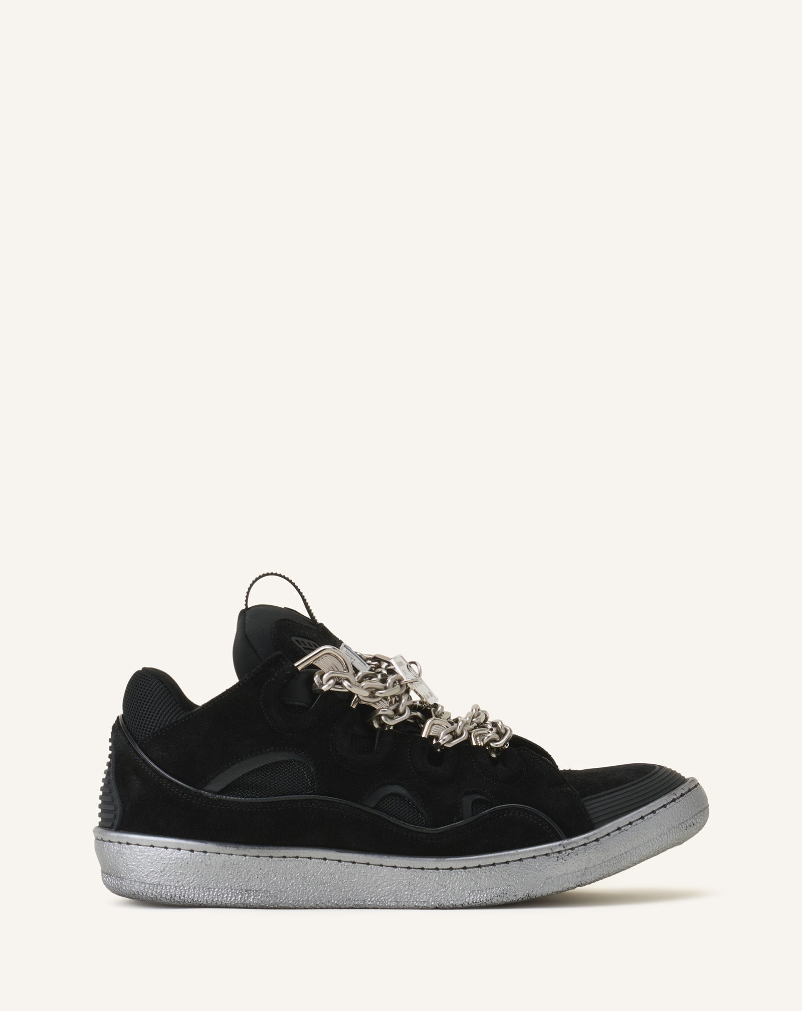 Black Curb Sneakers Id Chain In Suede | Lanvin