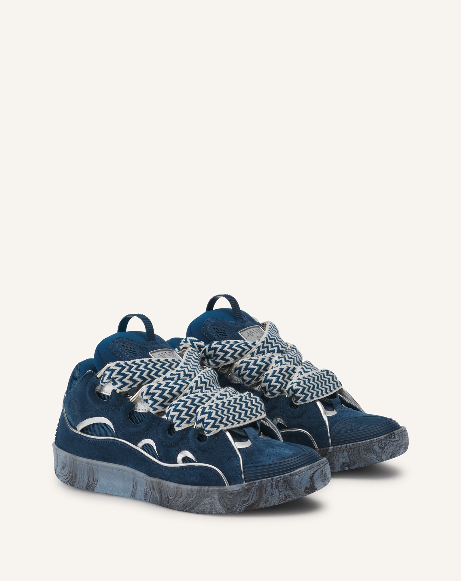 LEATHER CURB SNEAKERS WITH MARBLED SOLE