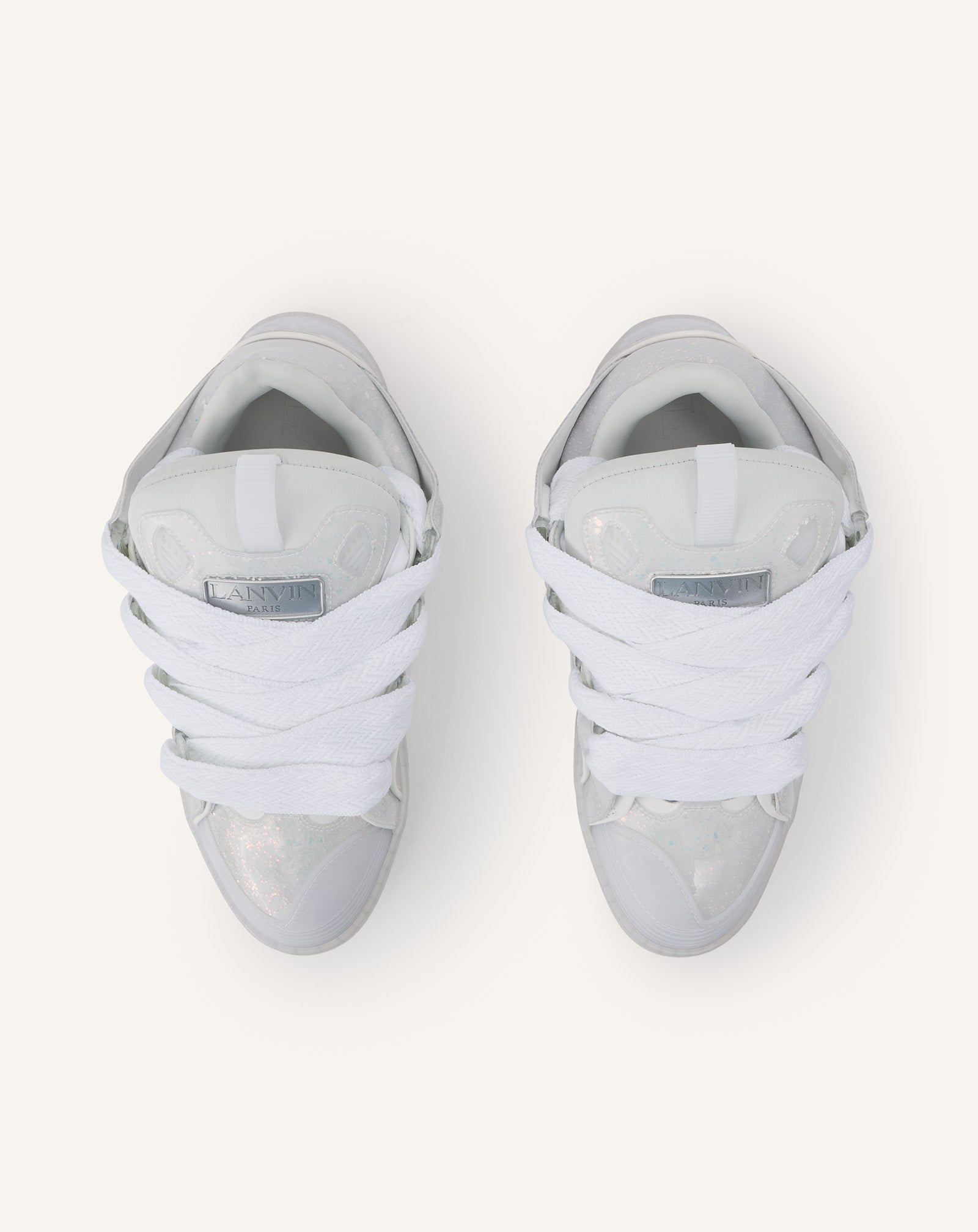 LEATHER CURB SNEAKERS WITH GLITTER EFFECT