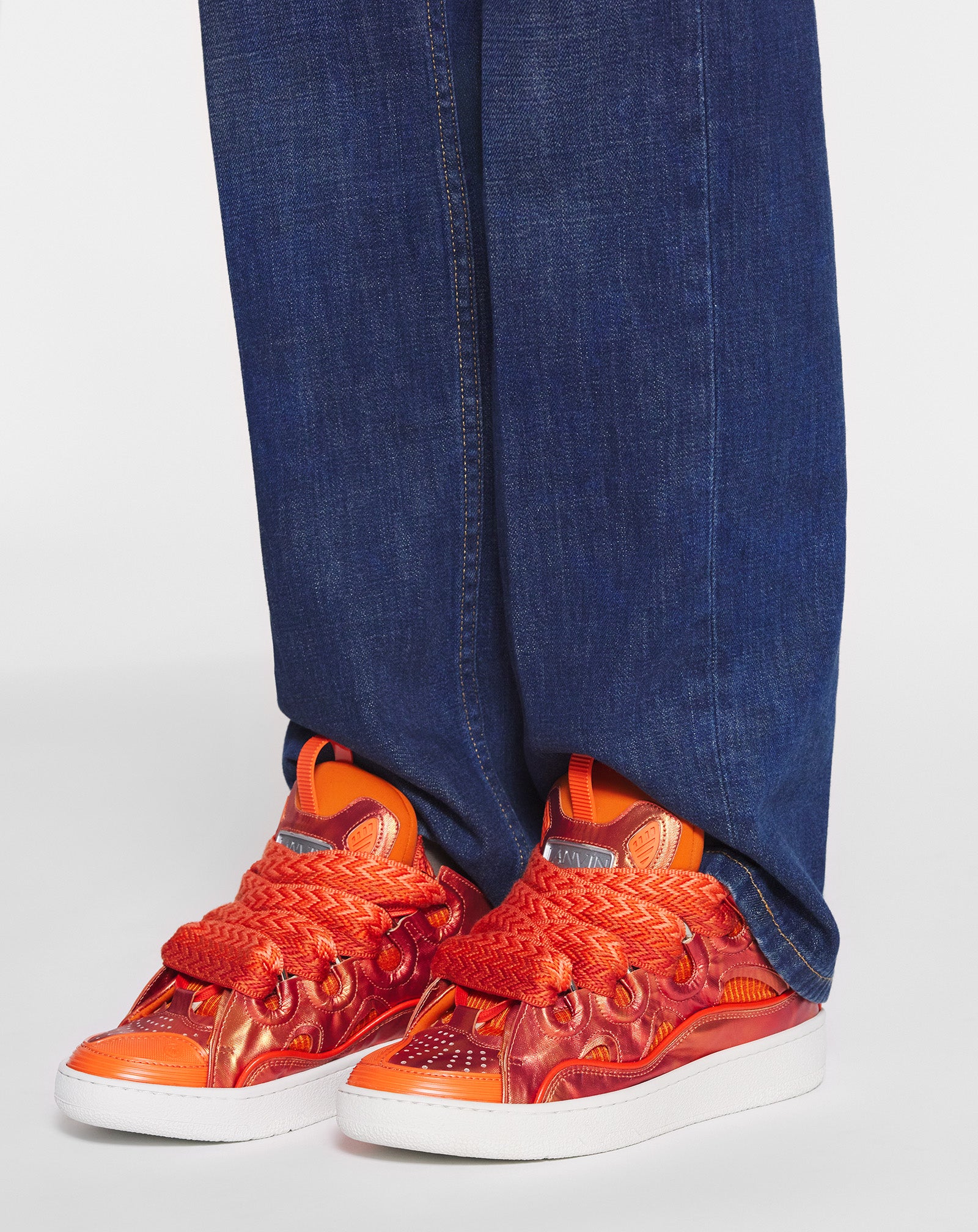 CURB HOLOGRAM-EFFECT LEATHER SNEAKERS