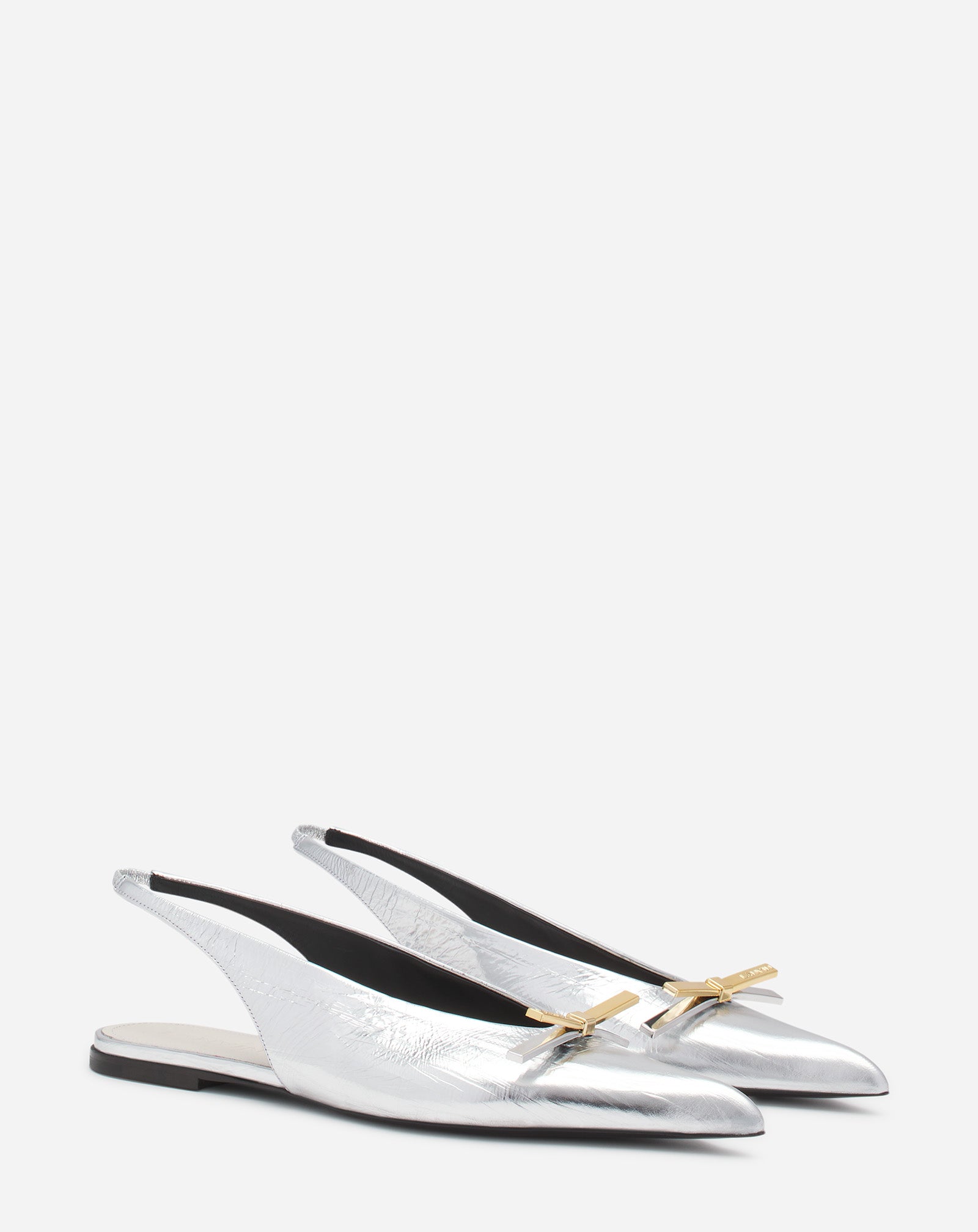 LANVIN BOW SLINGBACK IN METALLIC LEATHER
