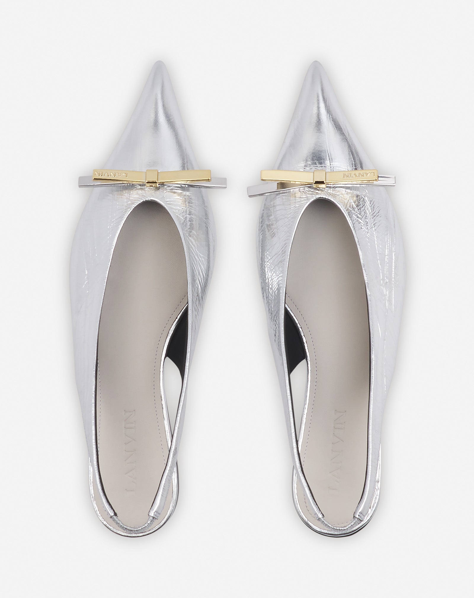 LANVIN BOW SLINGBACK IN METALLIC LEATHER