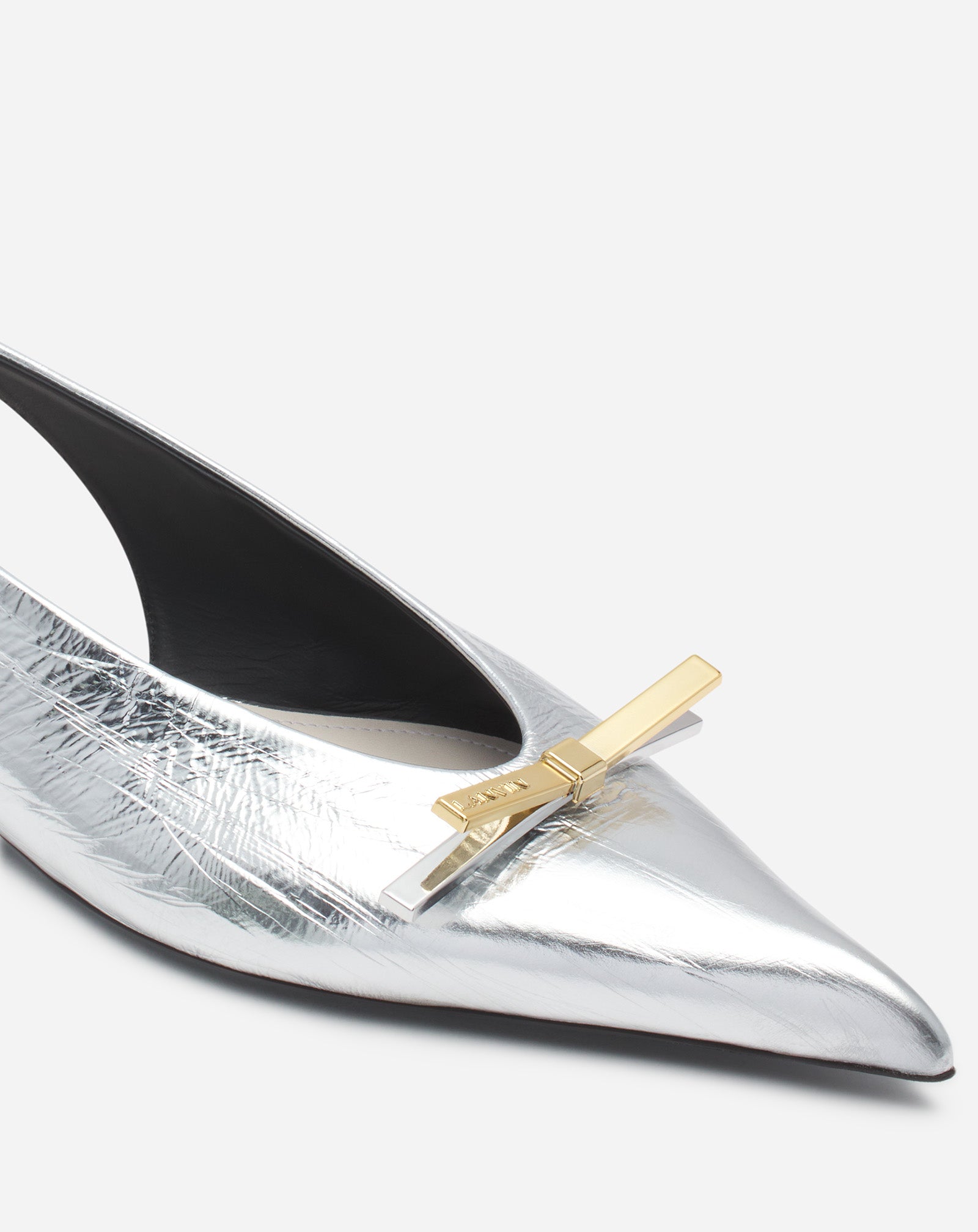 LANVIN BOW SLINGBACK IN METALLIC LEATHER