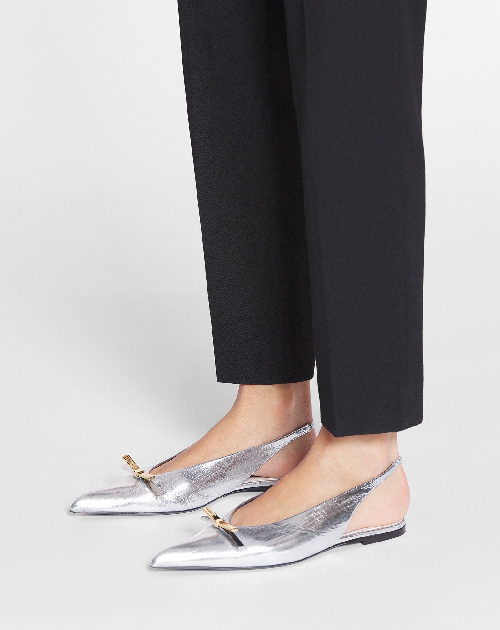 LANVIN BOW SLINGBACK IN METALLIC LEATHER