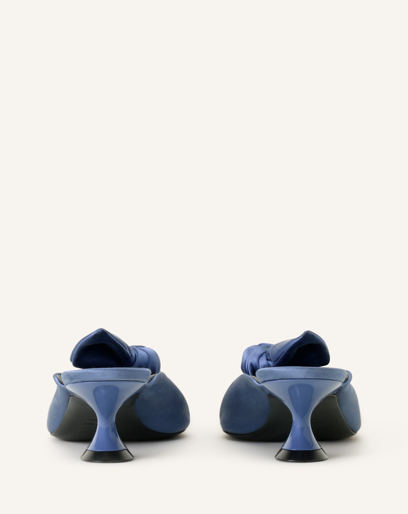 MIDNIGHT STEP HEELED MULES WITH A SATIN BOW