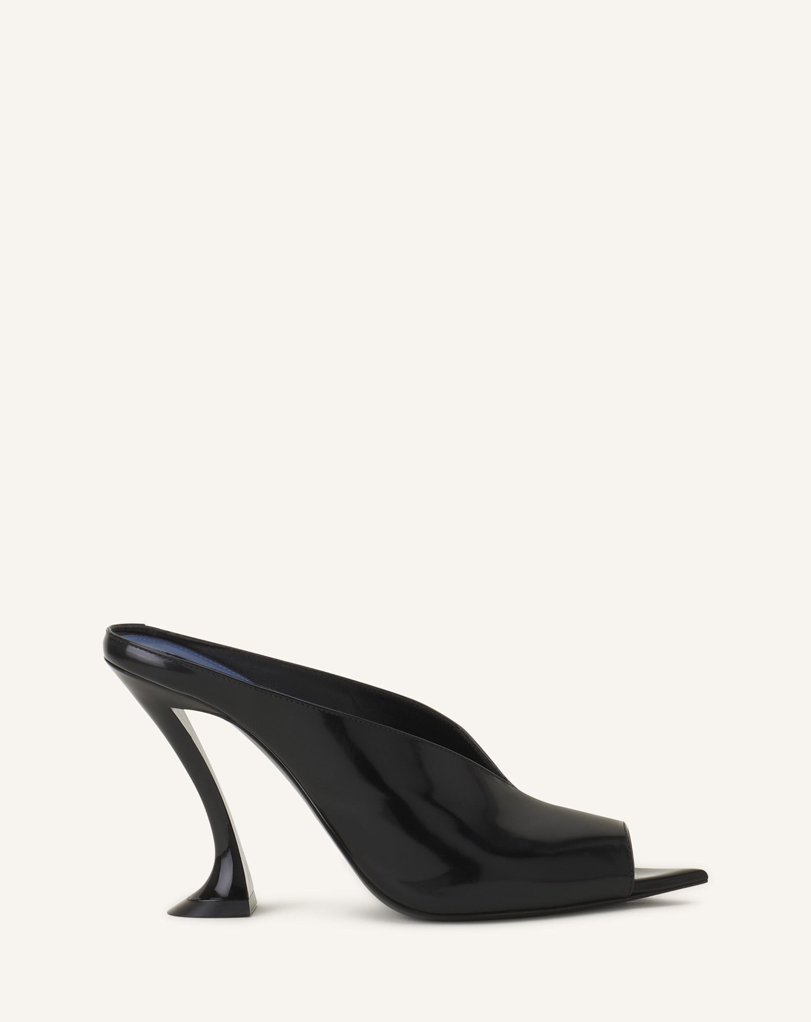 BLACK MIDNIGHT STEP MULE IN PATENT LEATHER