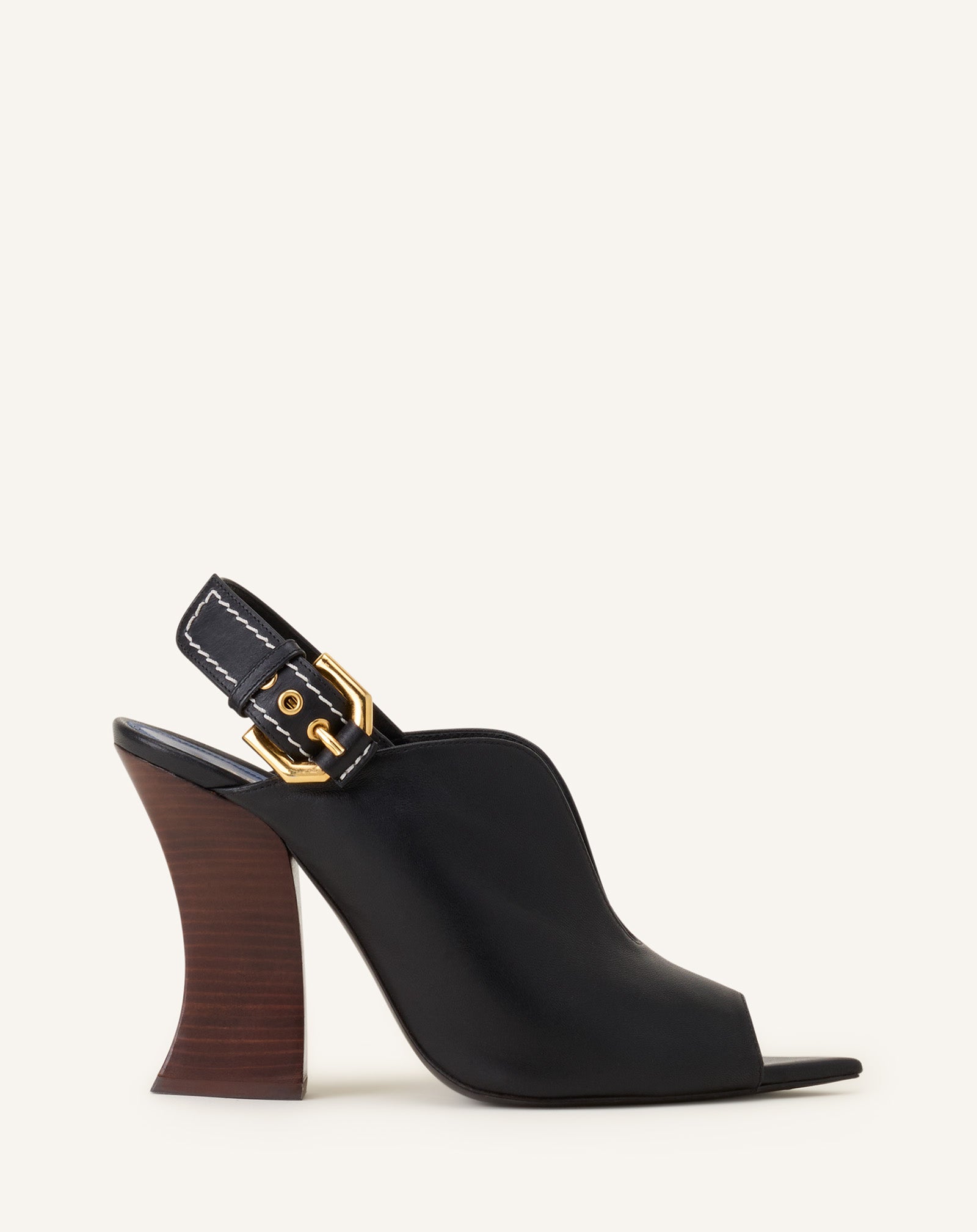 BUCKLE ARCH HEELED LEATHER MULE