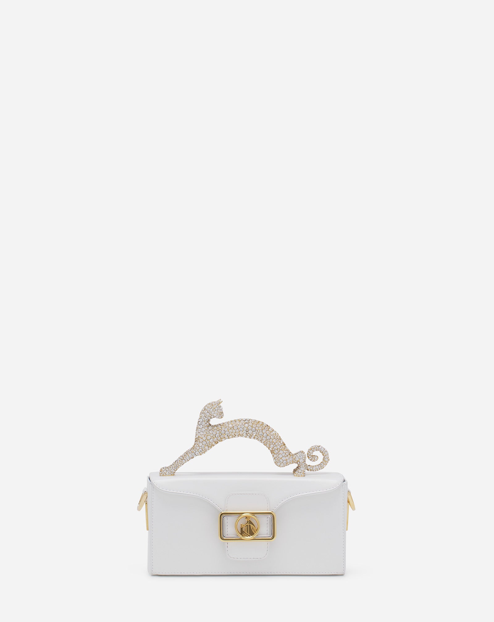 PENCIL CAT BAG IN LEATHER AND RHINESTONES
