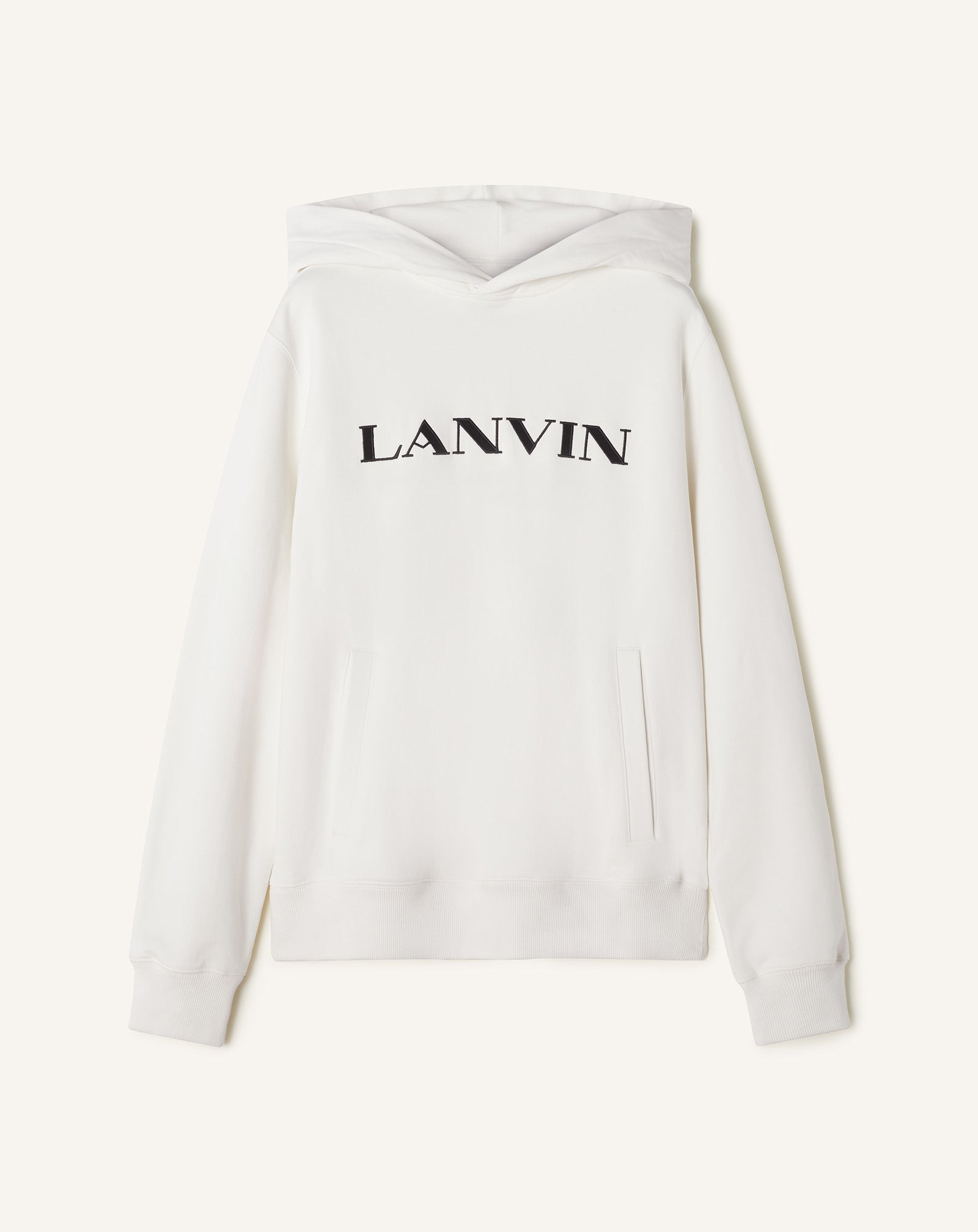 WHITE LANVIN EMBROIDERED COTTON HOODIE