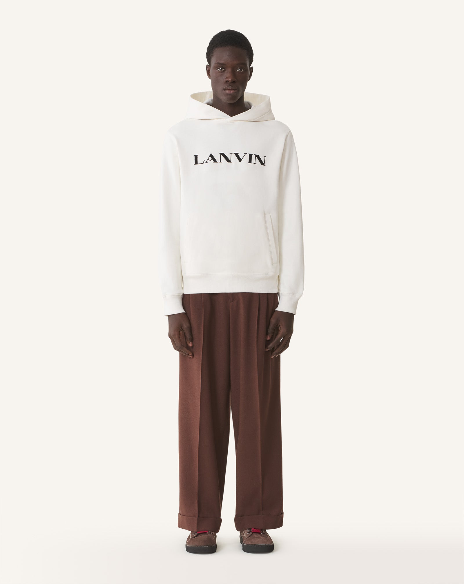 WHITE LANVIN EMBROIDERED COTTON HOODIE