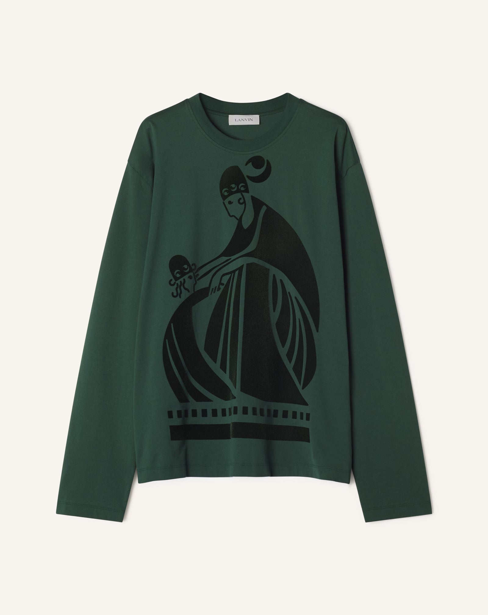 LONG SLEEVED COTTON T-SHIRT WITH FLOCKED MOTHER AND CHILD MOTIF