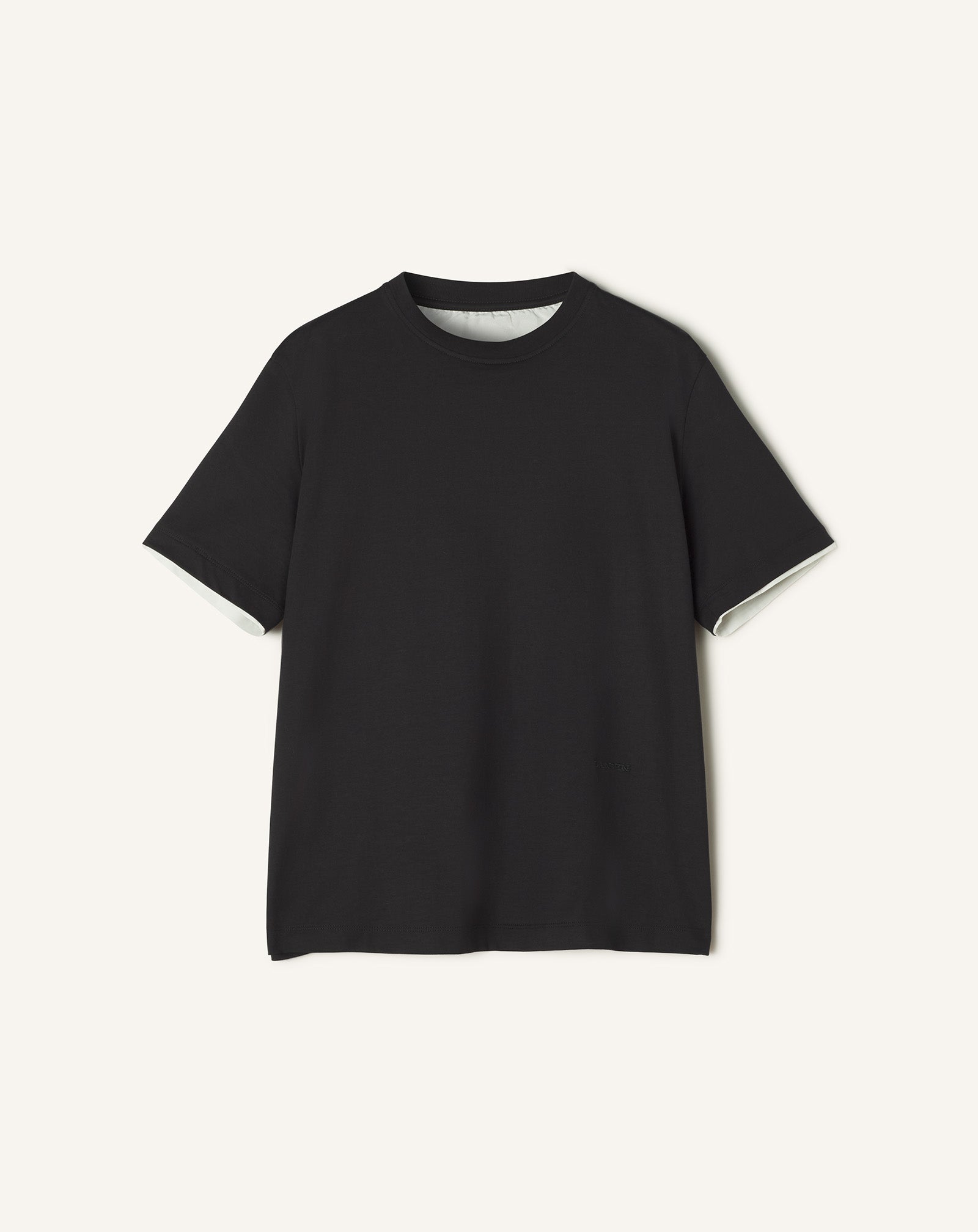 BLACK COTTON T-SHIRT WITH SILK DETAIL