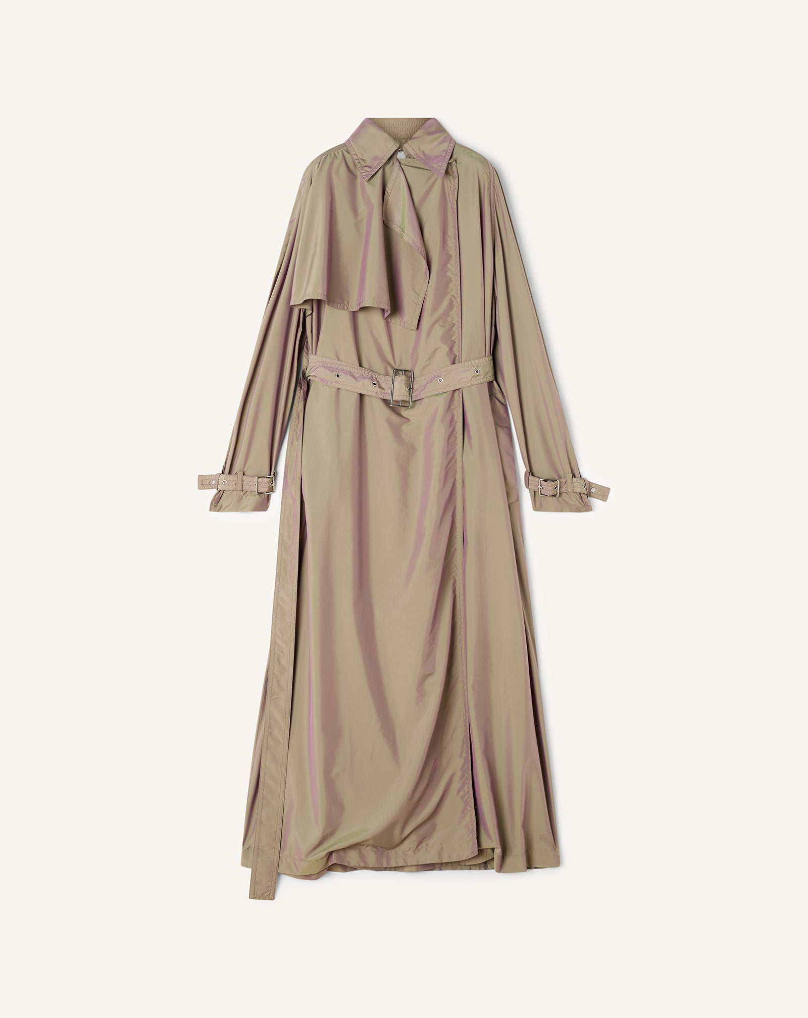 BEIGE FLOWING TAFFETA TRENCH COAT