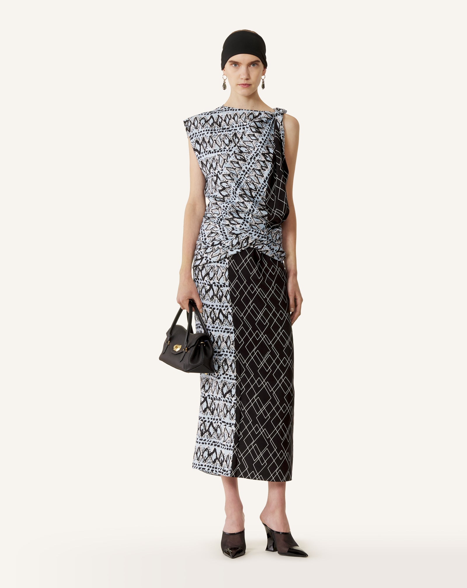 PRINTED SILK PATCHWORK DRESS