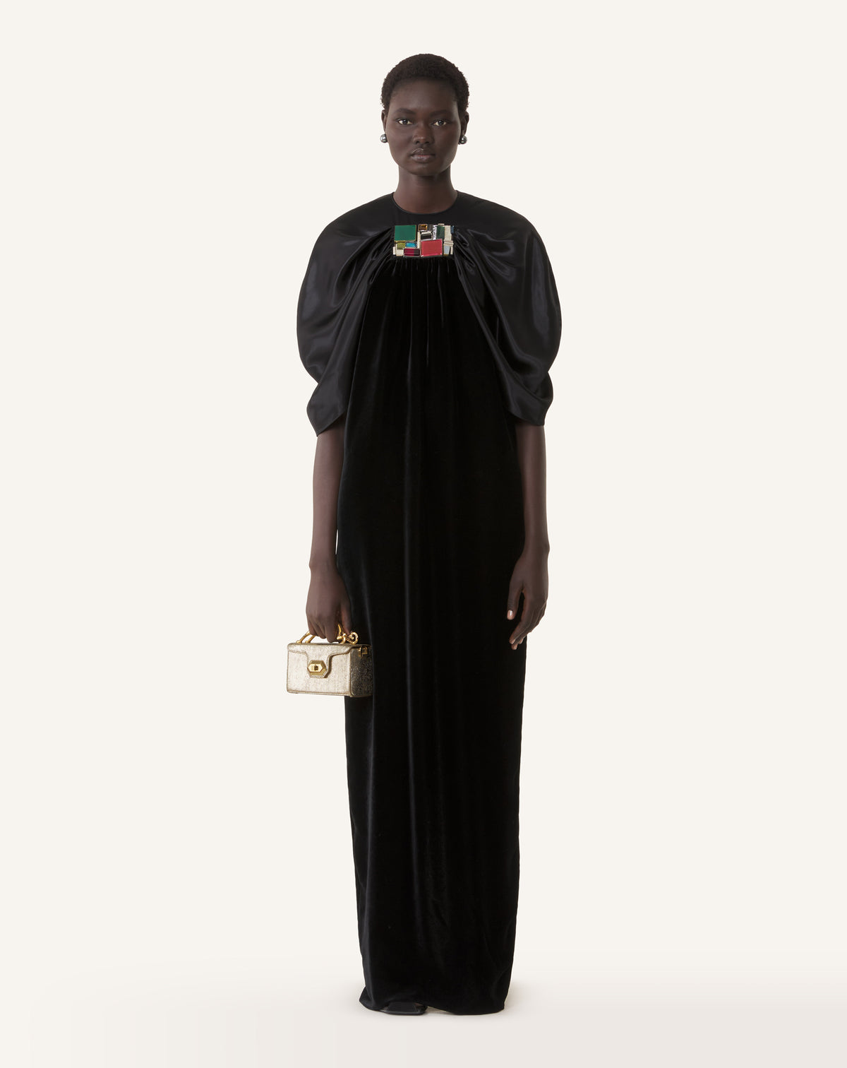 EMBROIDERED DRESS IN FLOWING VELVET