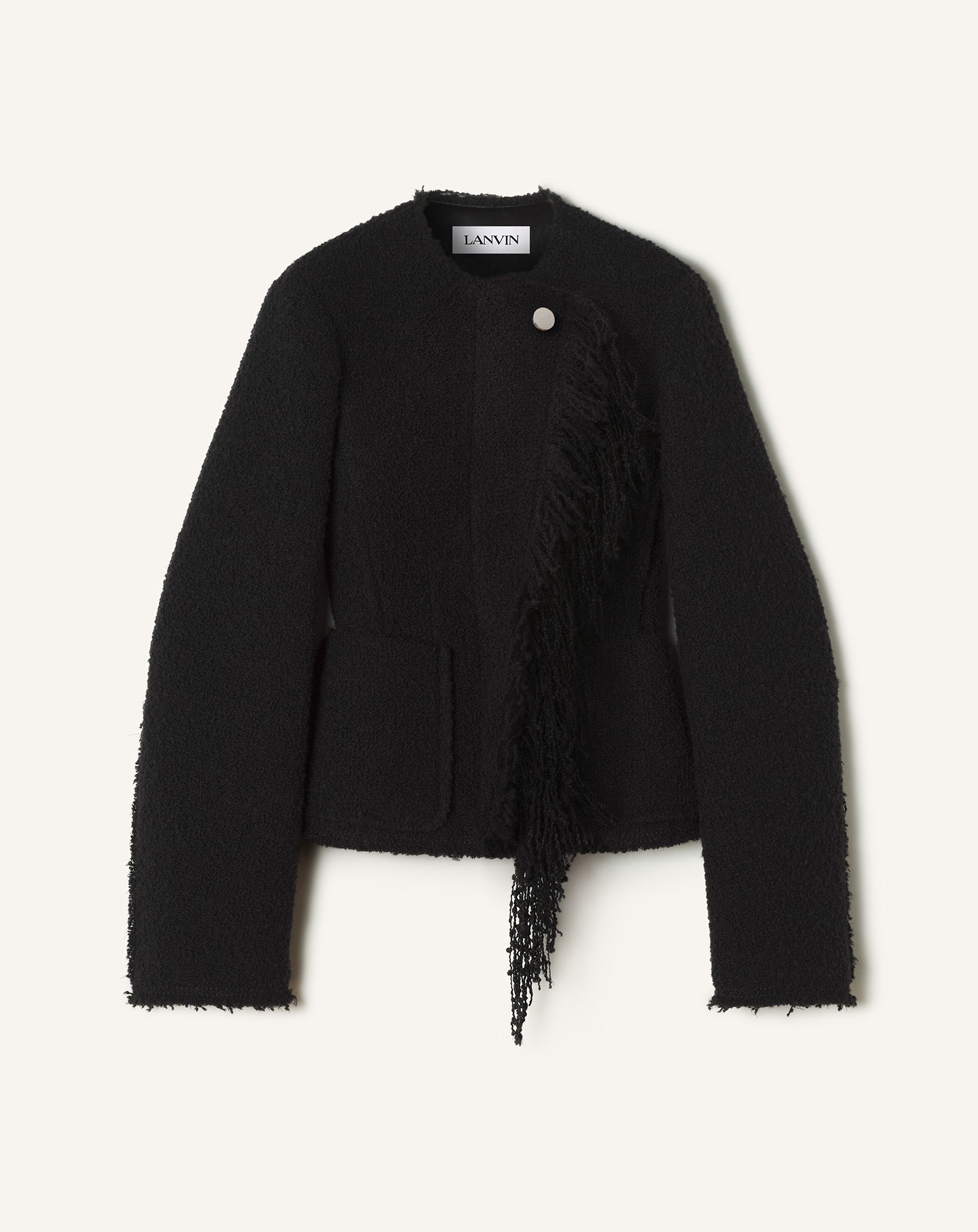 LANVIN ジャケット　トップス　ヴィンテージ フリンジ　40 Black Asymmetrical Jacket In Bouclé Wool | Lanvin