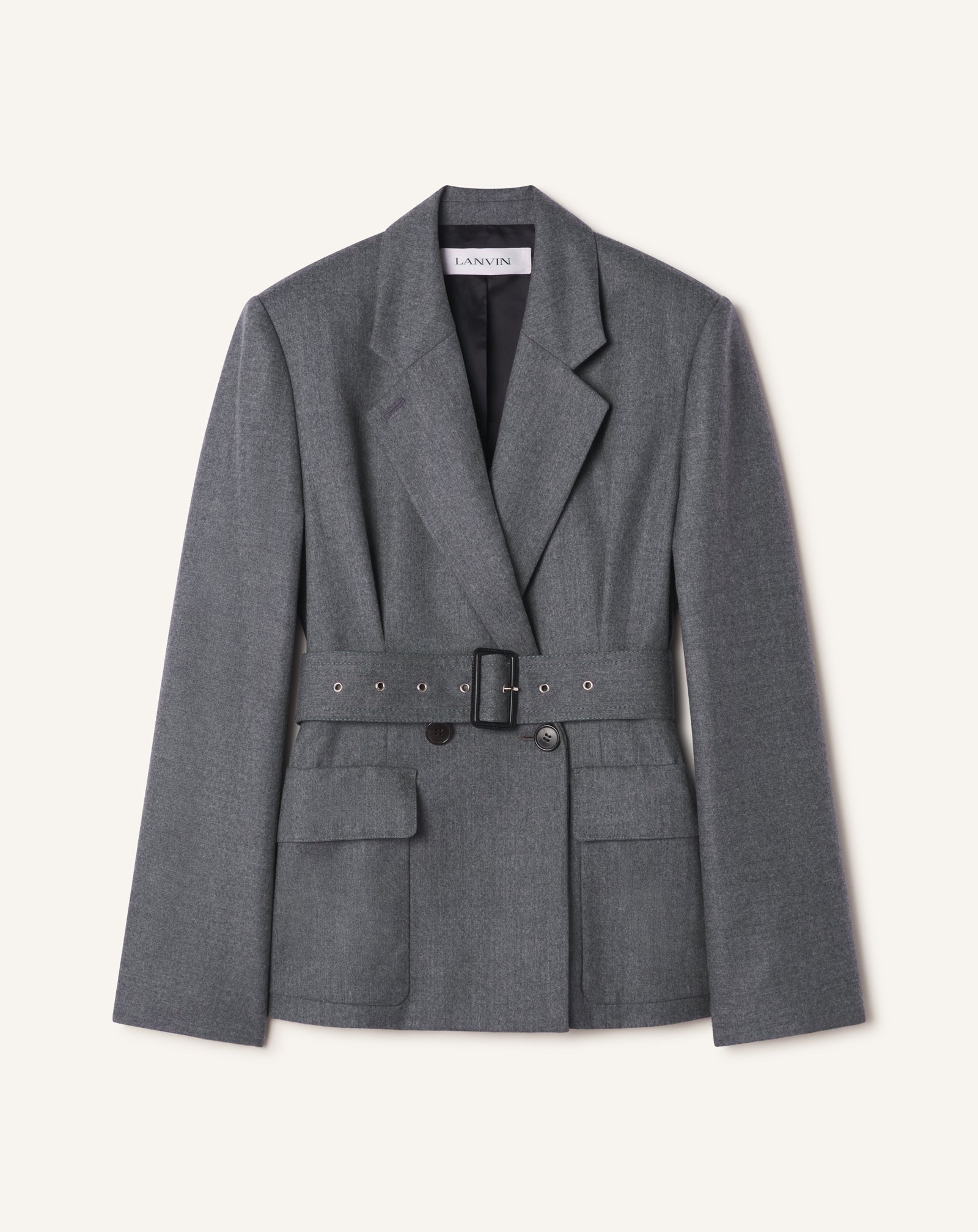 Grey Belted Jacket In Wool Flannel | Lanvin