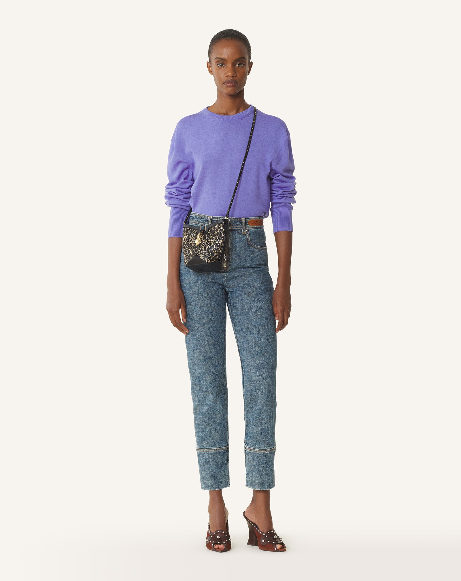 WOOL T-SHIRT SWEATER WITH GROSGRAIN DETAIL