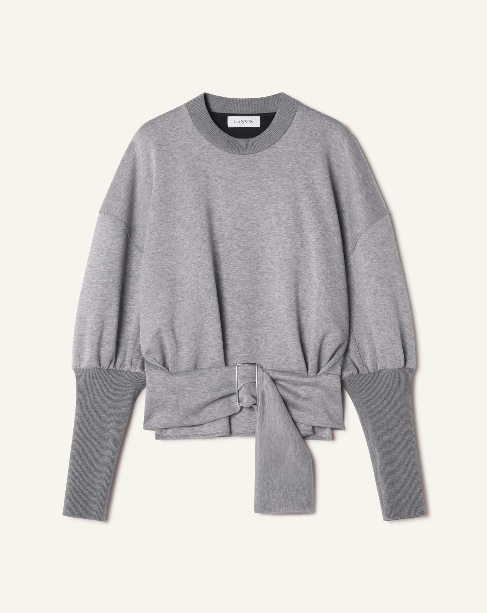 Grey Belted Sweatshirt In Double-faced Jersey | Lanvin