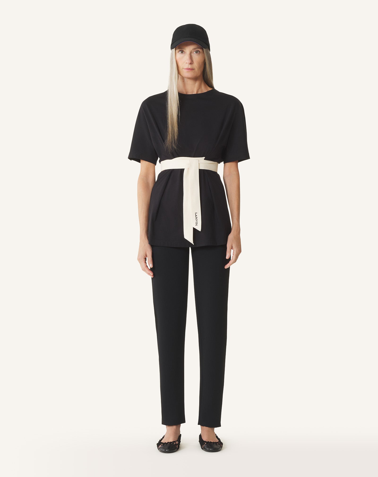 BELTED T-SHIRT IN COTTON AND SILK