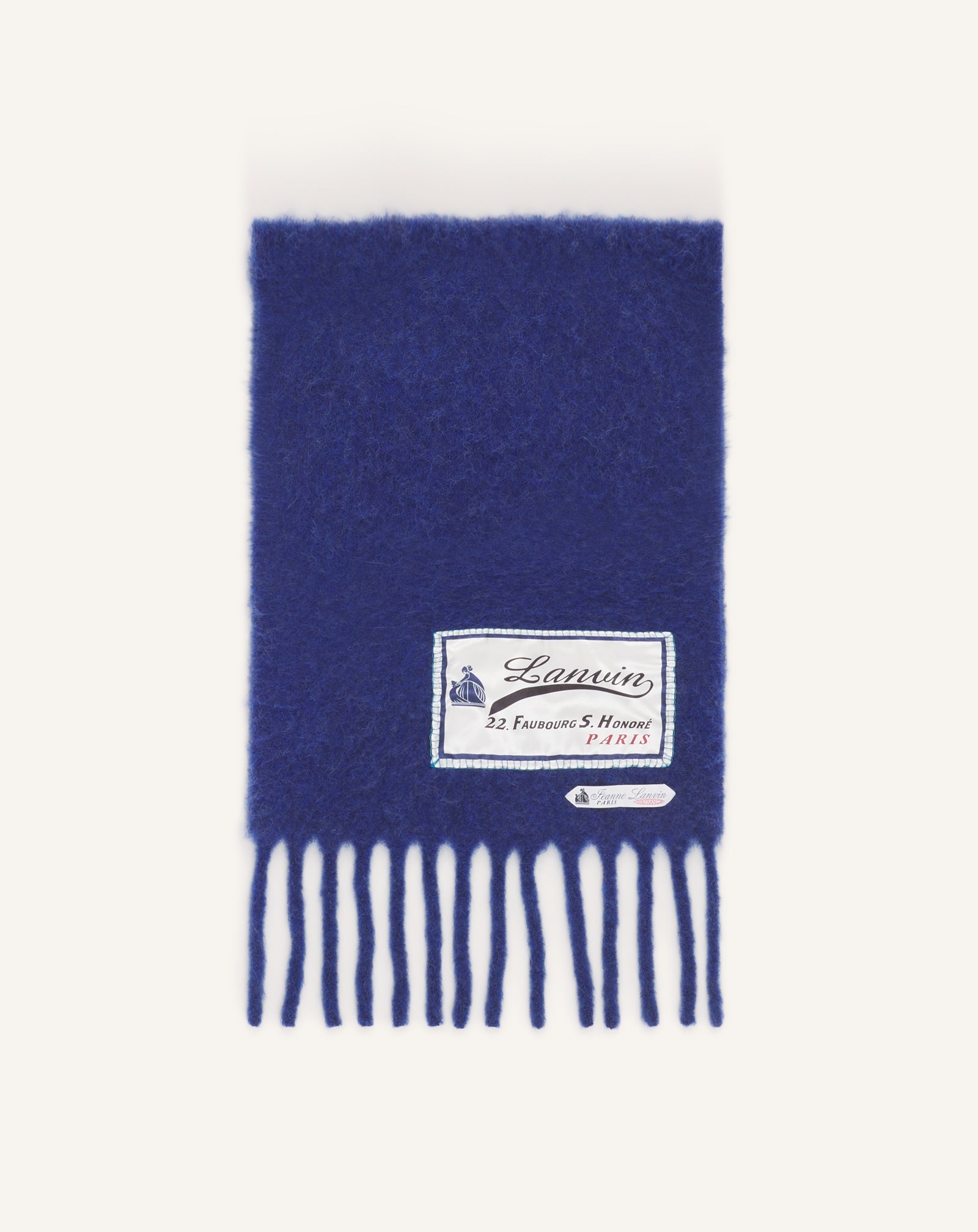 BLUE FRINGED WOOL SCARF WITH 22 FAUBOURG LABEL