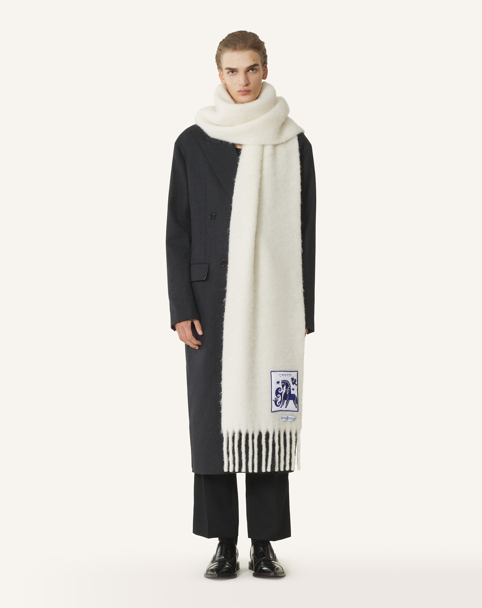 White Lunar Year Wool Scarf With Fringes | Lanvin