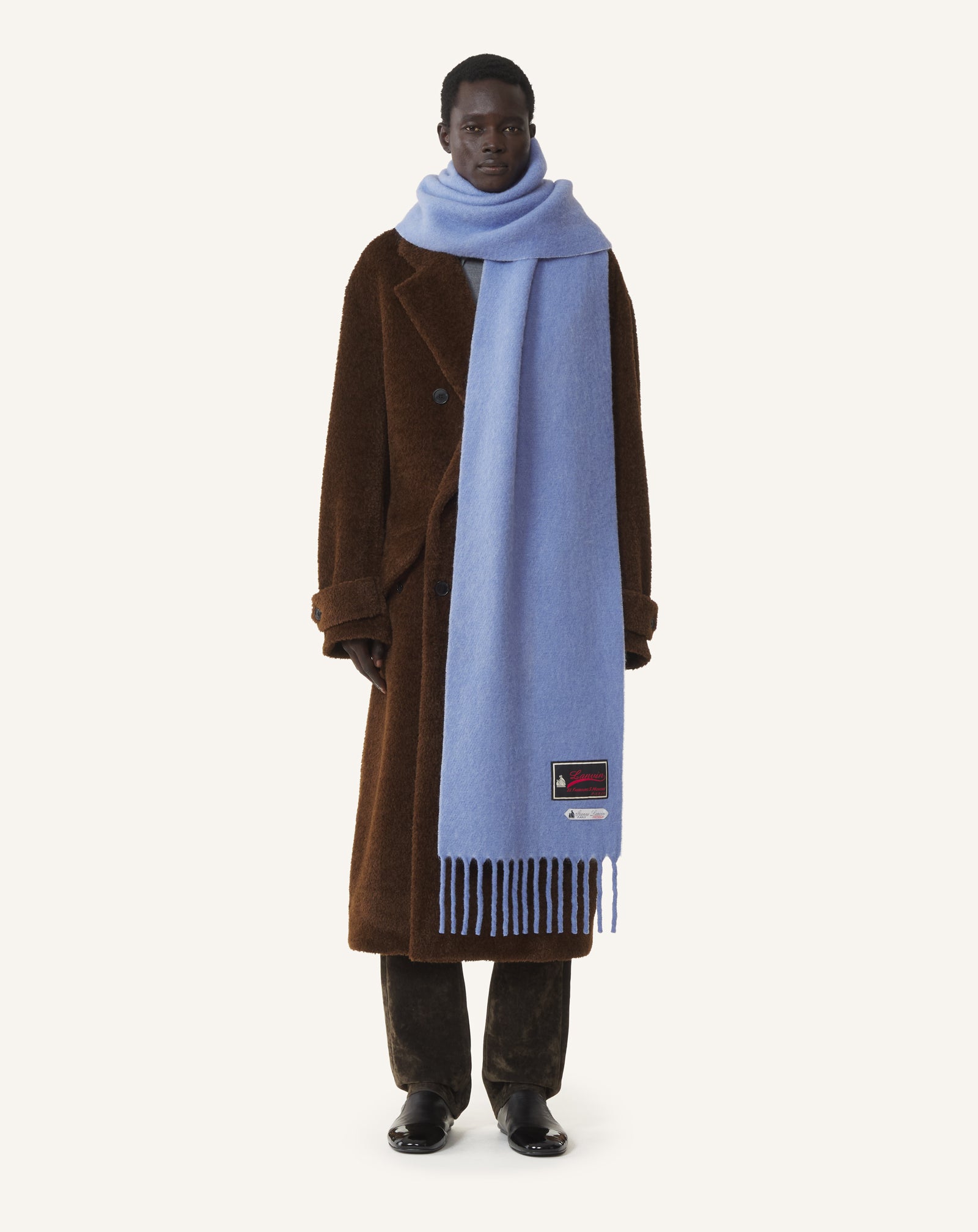 BLUE FRINGED WOOL SCARF WITH 22 FAUBOURG LABEL