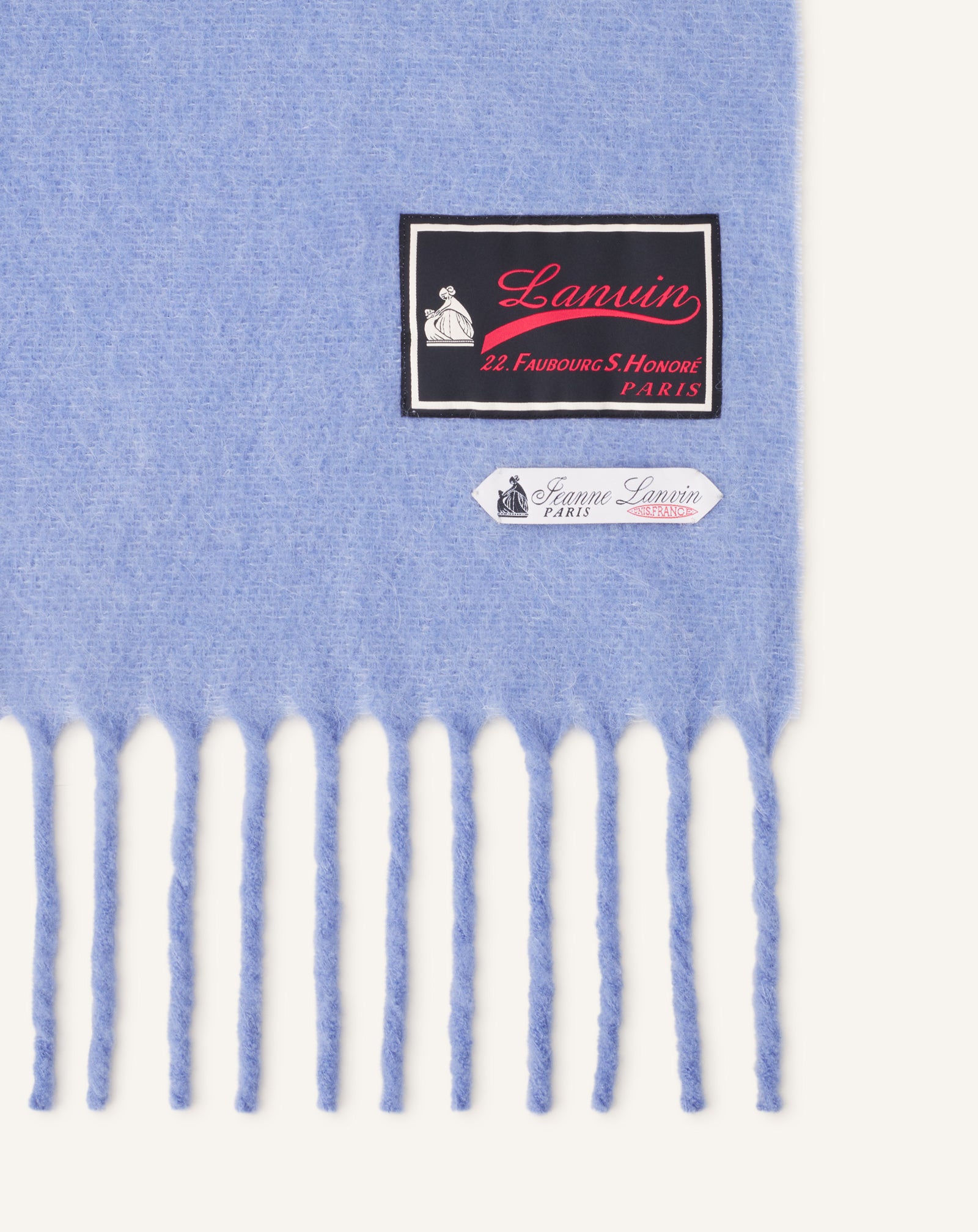 BLUE FRINGED WOOL SCARF WITH 22 FAUBOURG LABEL