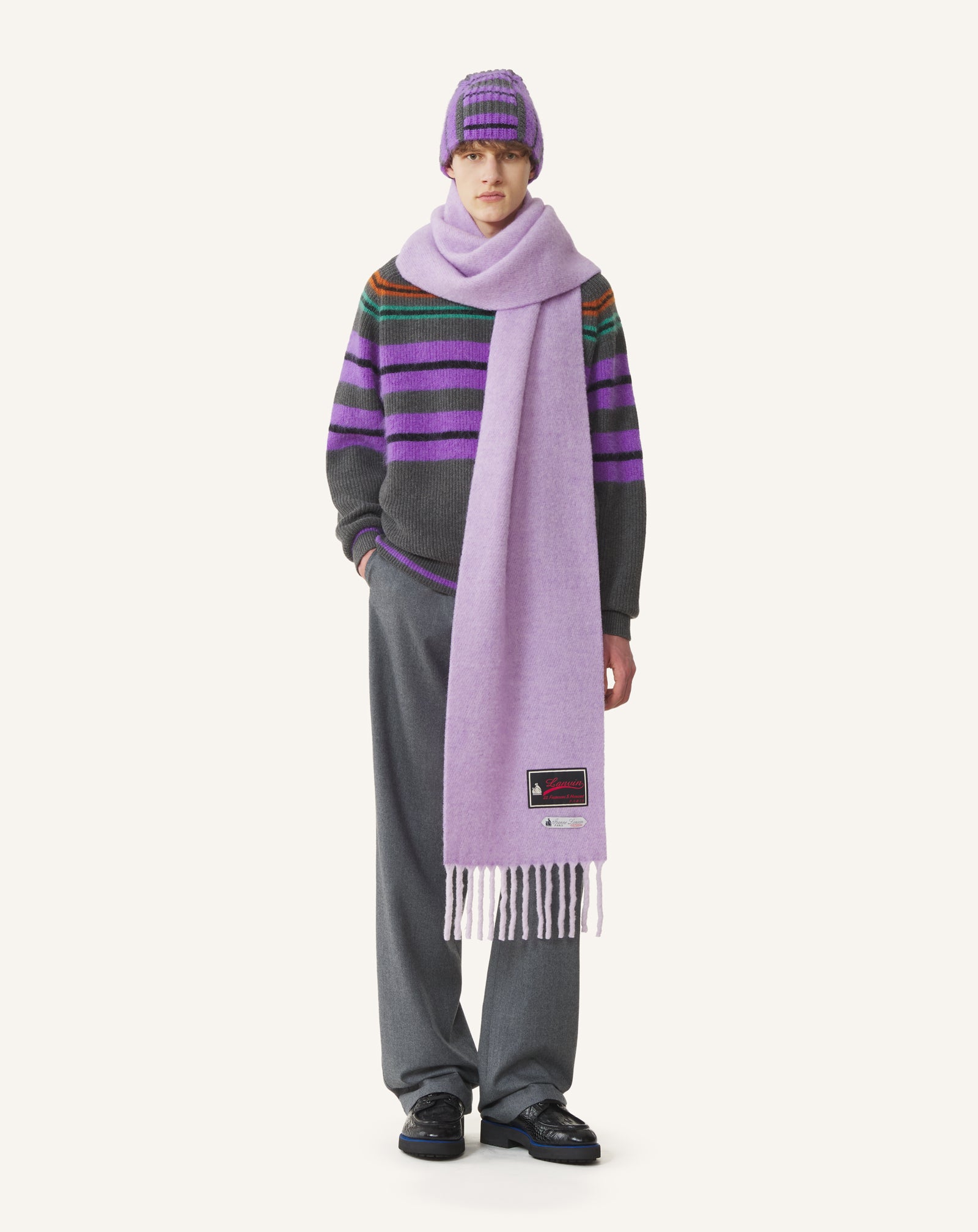 Purple Fringed Wool Scarf With 22 Faubourg Label | Lanvin