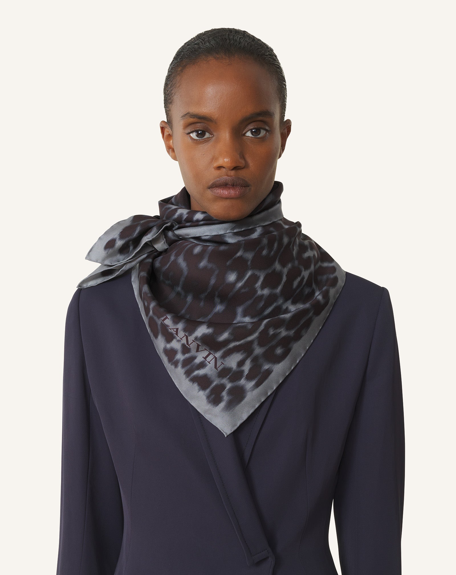 Grey Leopard Print Silk Scarf | Lanvin