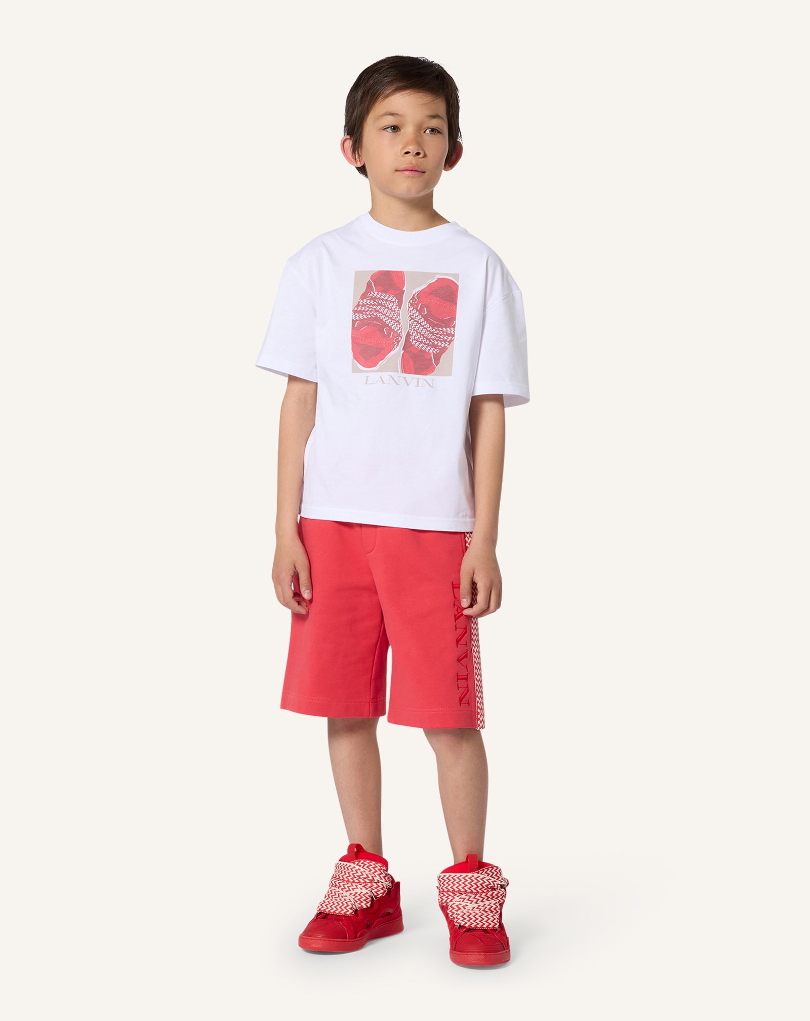 RED CURB LACE-UP SNEAKERS