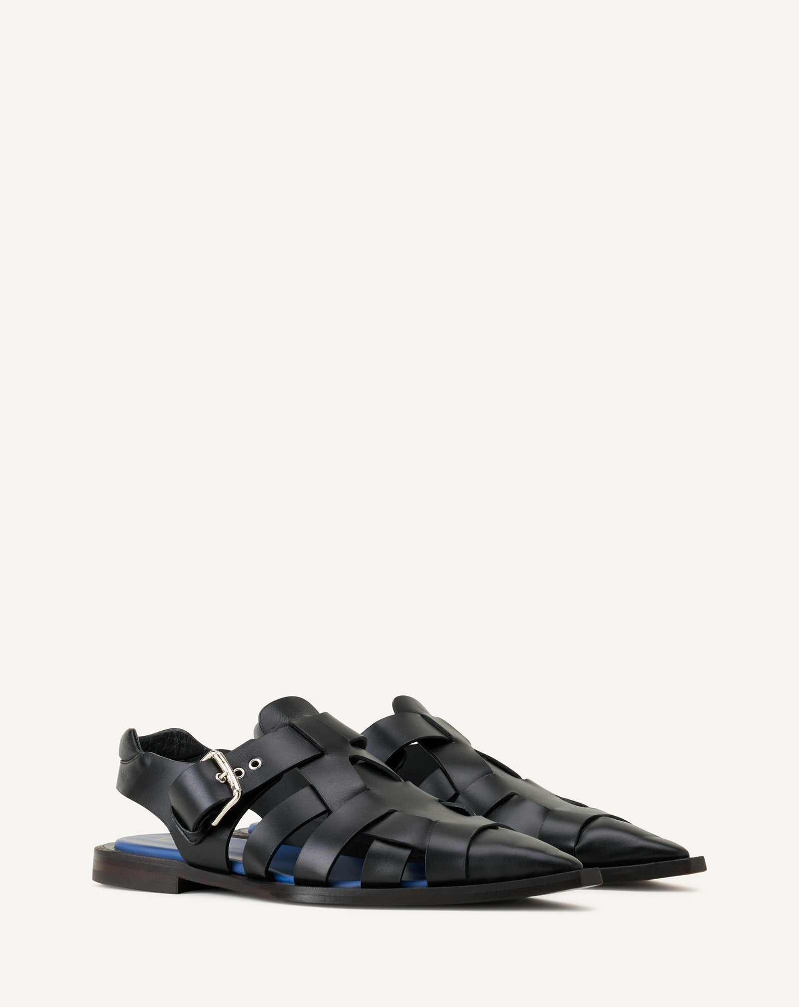 BLACK POINTED-TOE LEATHER SANDALS