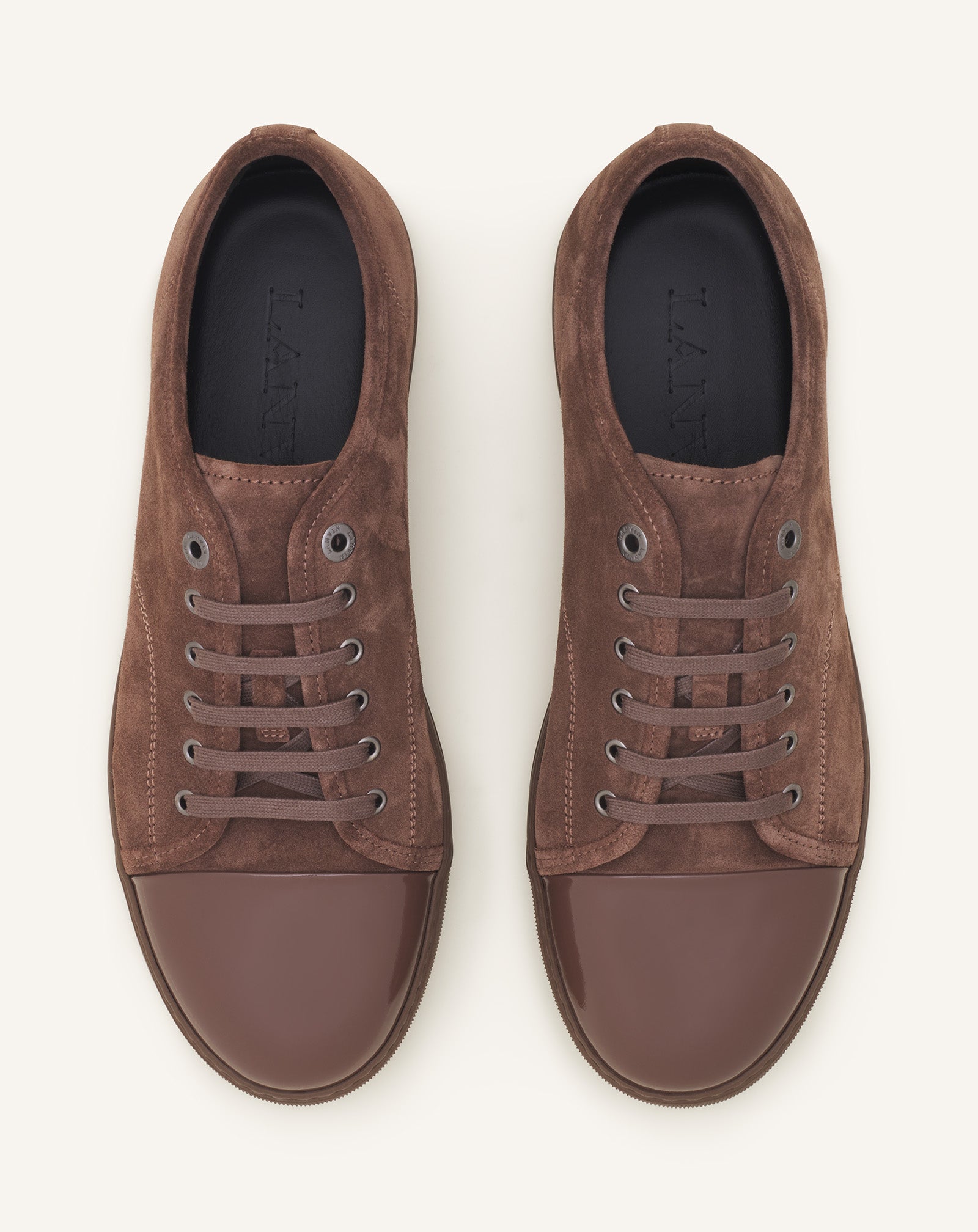 BROWN DBB1 PATENT LEATHER AND SUEDE SNEAKERS