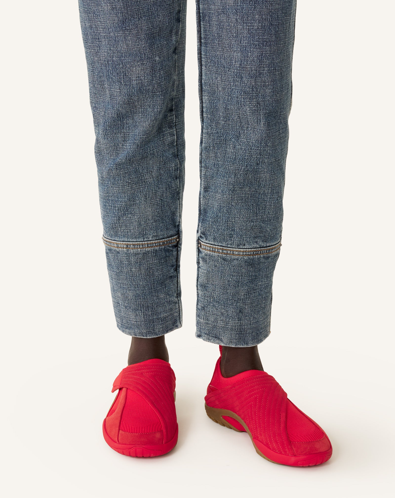 RED LNV1 KNIT AND SUEDE SNEAKERS