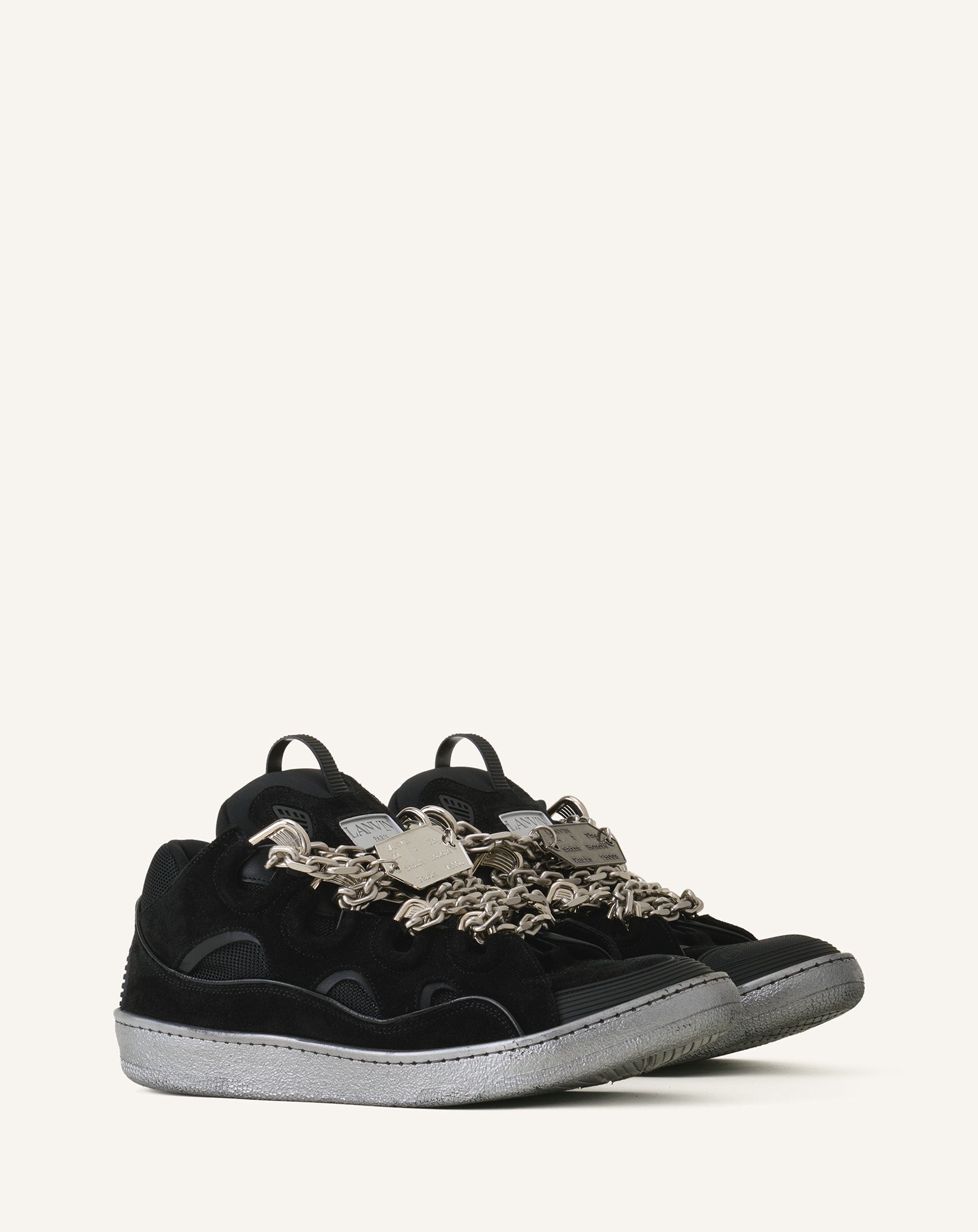 Black Curb Sneakers Id Chain In Suede | Lanvin