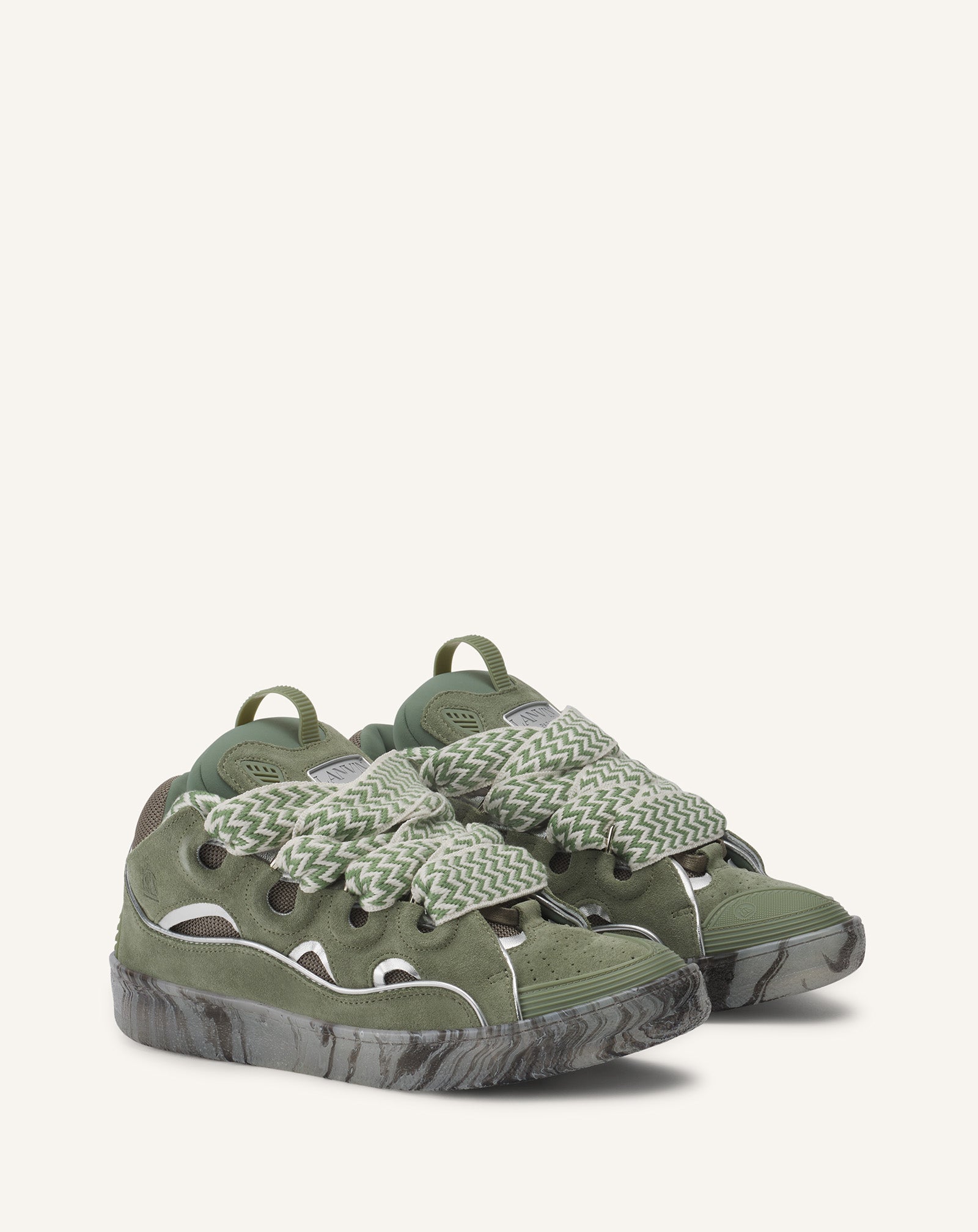 LEATHER CURB SNEAKERS WITH MARBLED SOLE