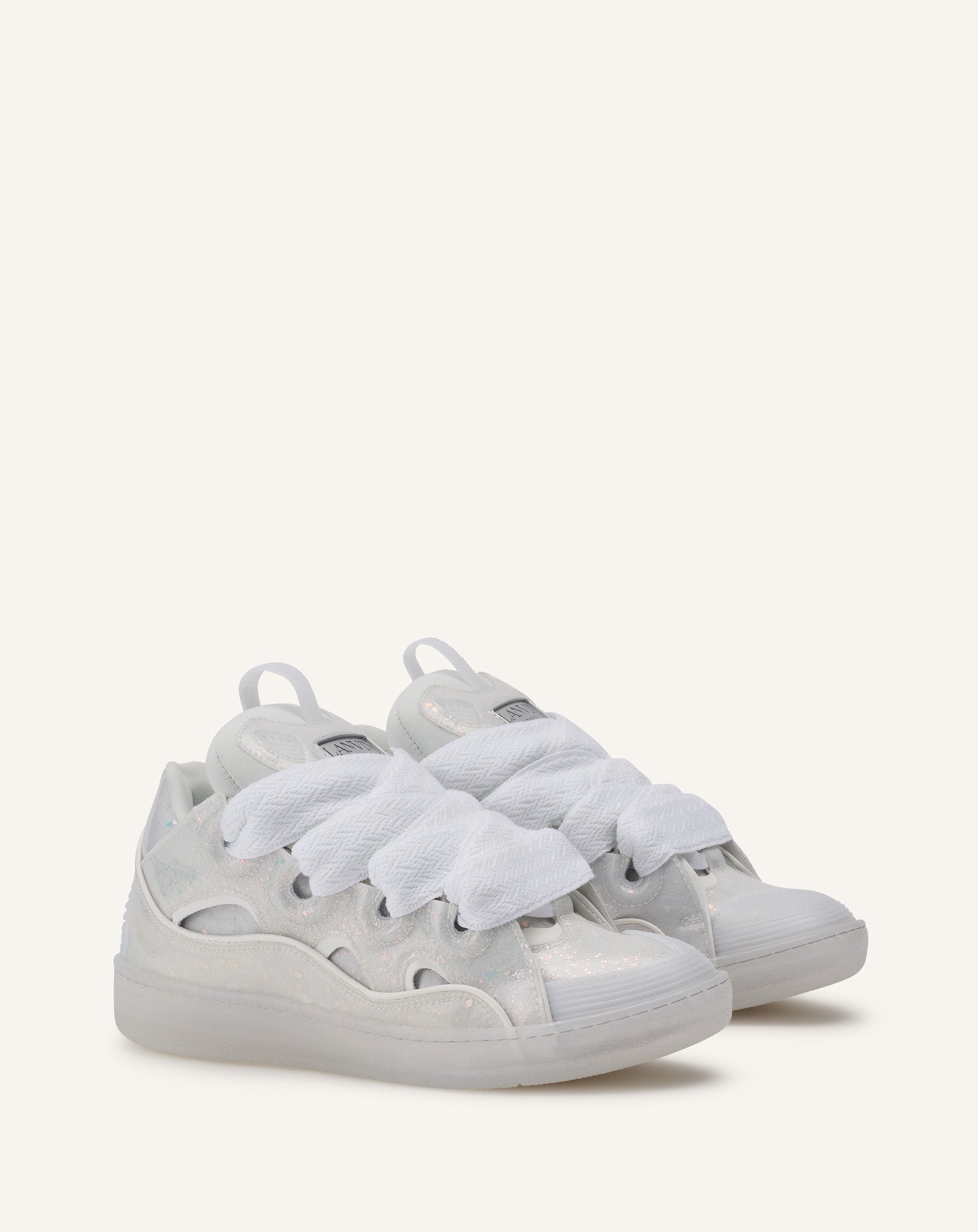 LEATHER CURB SNEAKERS WITH GLITTER EFFECT