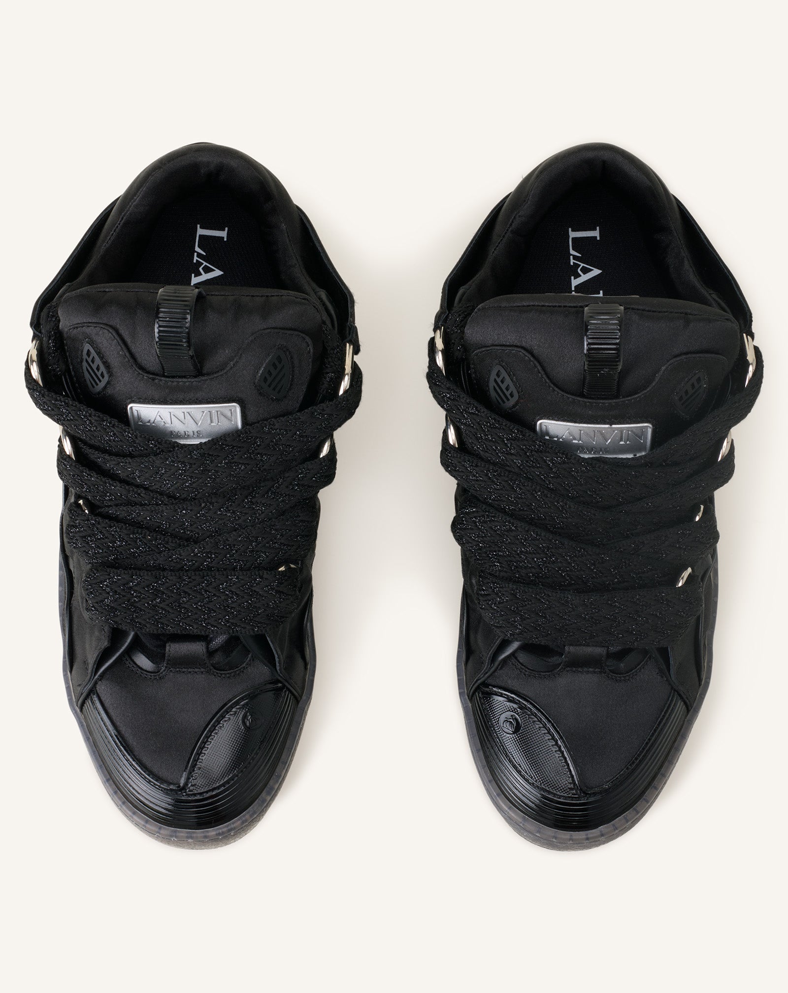 Black Curb Sneakers In Satin | Lanvin