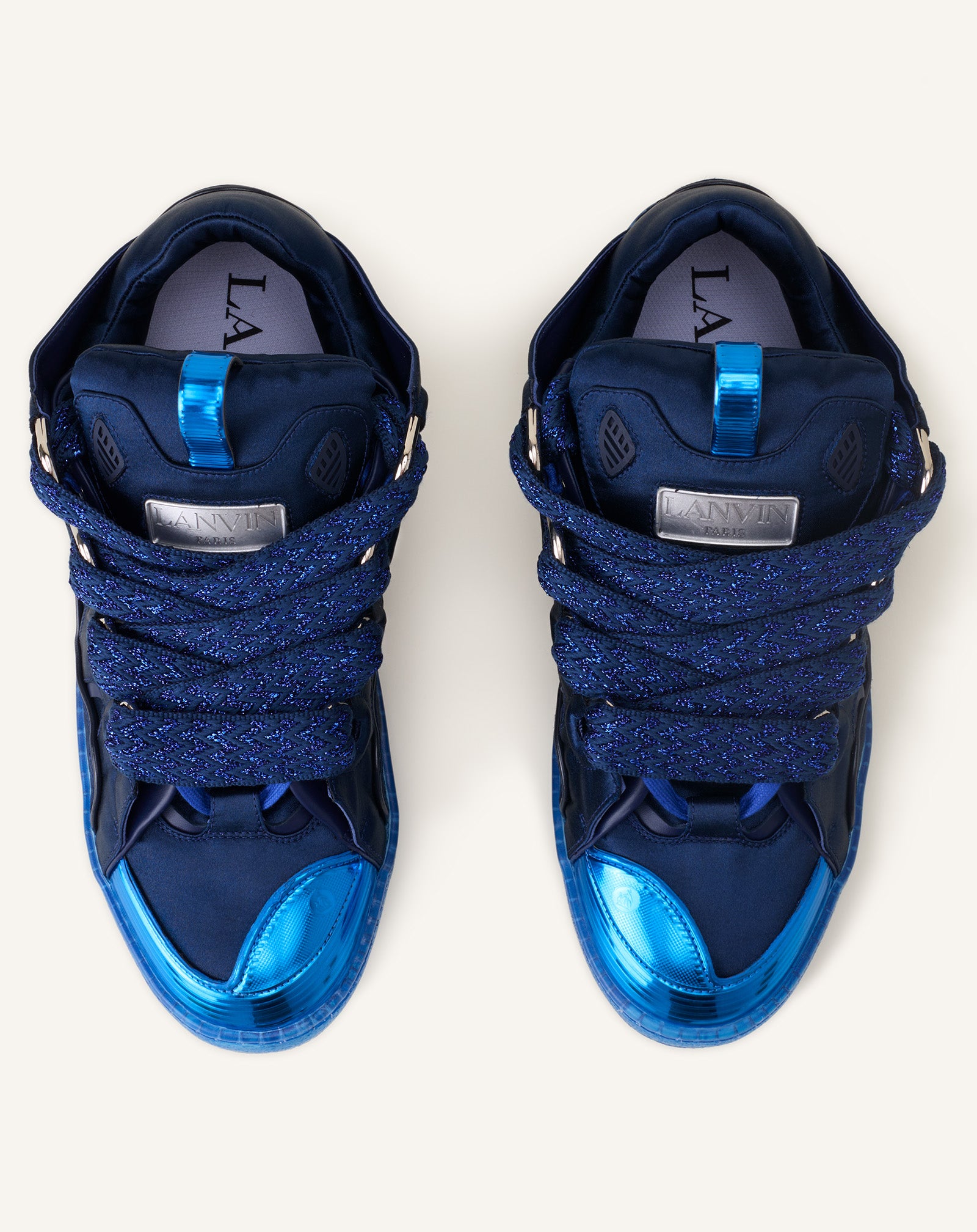 BLUE CURB SNEAKERS IN SATIN