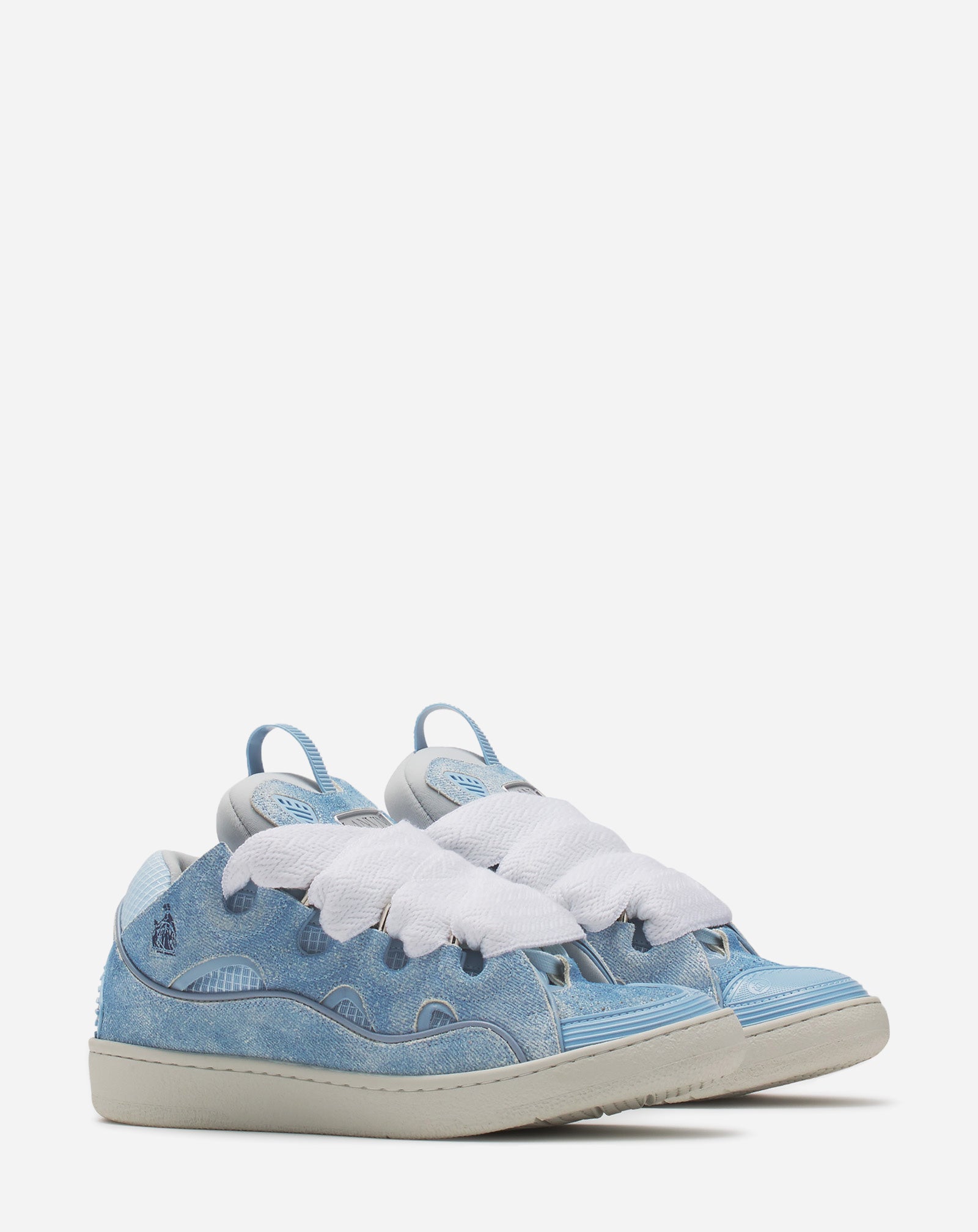 CURB DENIM-EFFECT LEATHER SNEAKERS