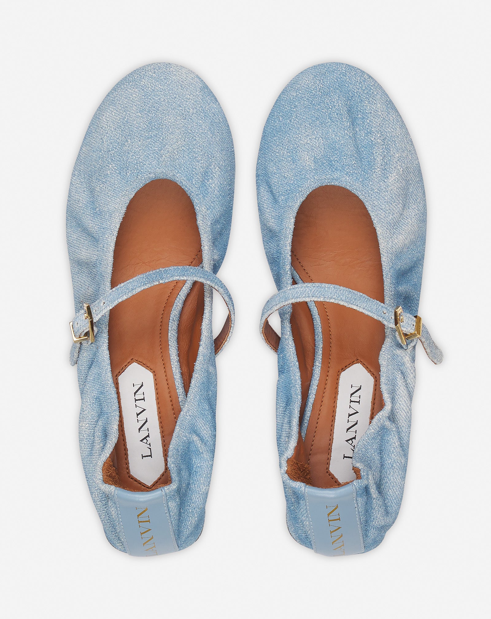 HEELED MARY JANES IN LEATHER WITH A FADED DENIM EFFECT