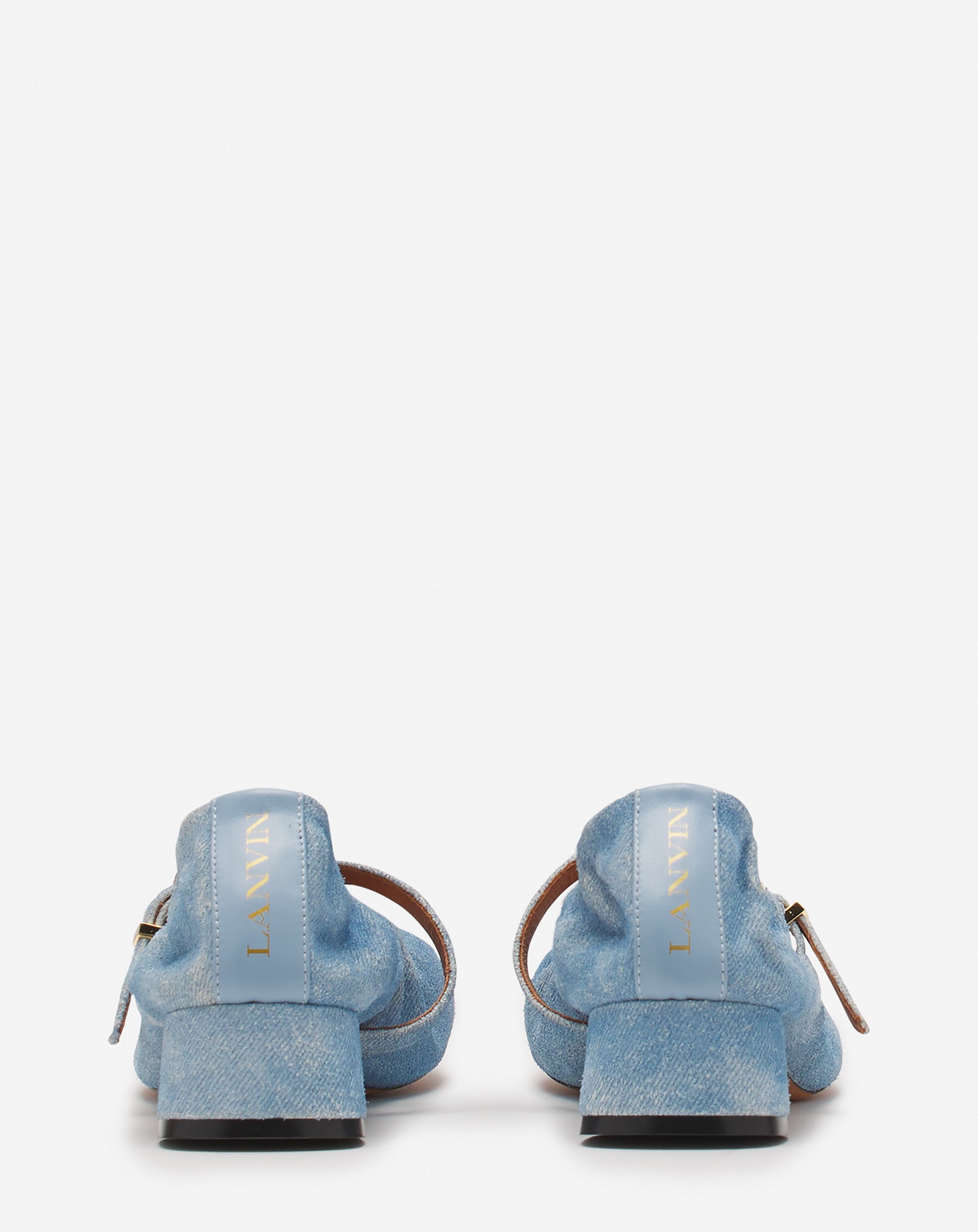 HEELED MARY JANES IN LEATHER WITH A FADED DENIM EFFECT
