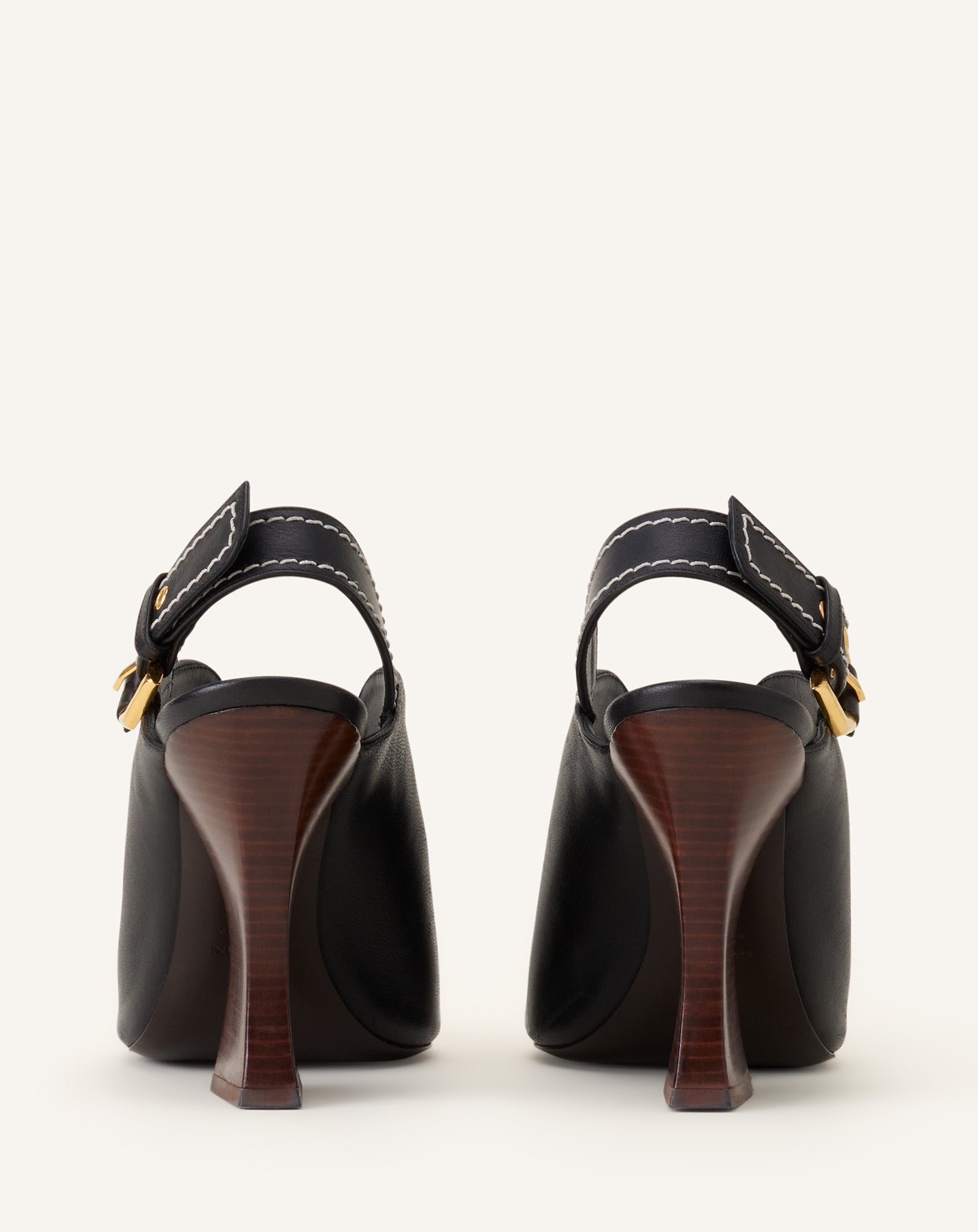 BLACK BUCKLE ARCH HEELED LEATHER MULE