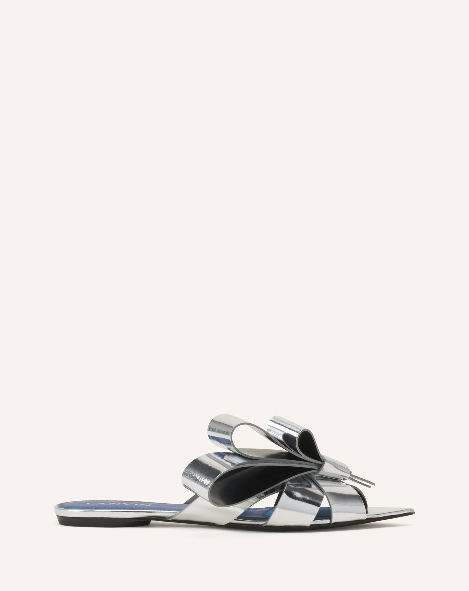 SILVER CADEAU MULE FLATS IN METALLIC LEATHER