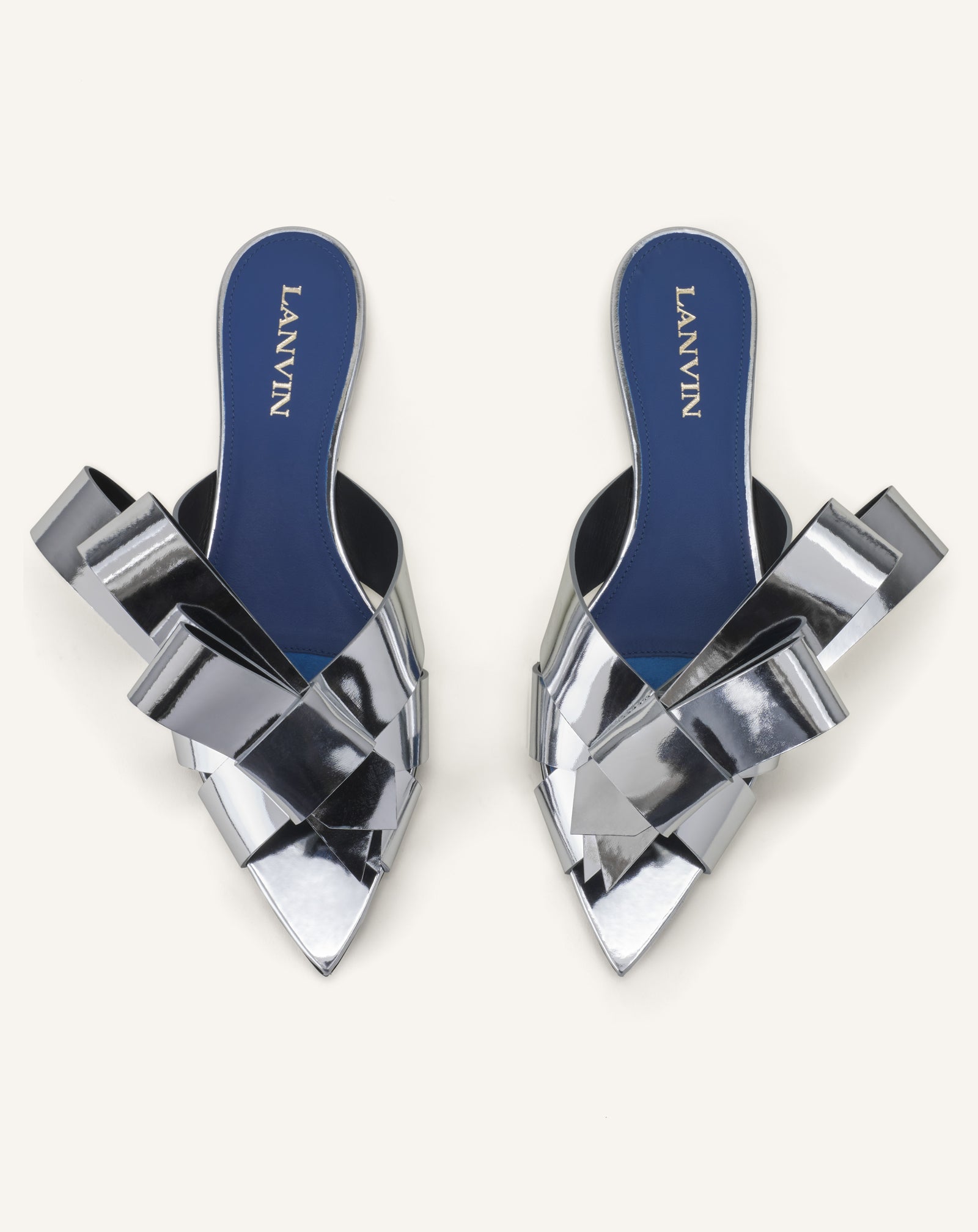 SILVER CADEAU MULE FLATS IN METALLIC LEATHER