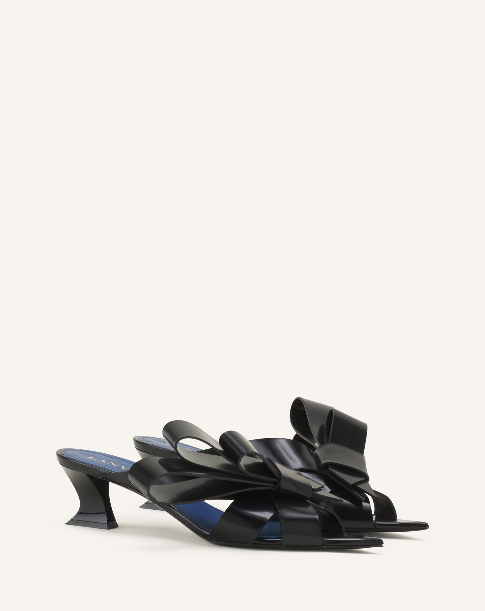 BLACK CADEAU LEATHER MULES WITH HEEL
