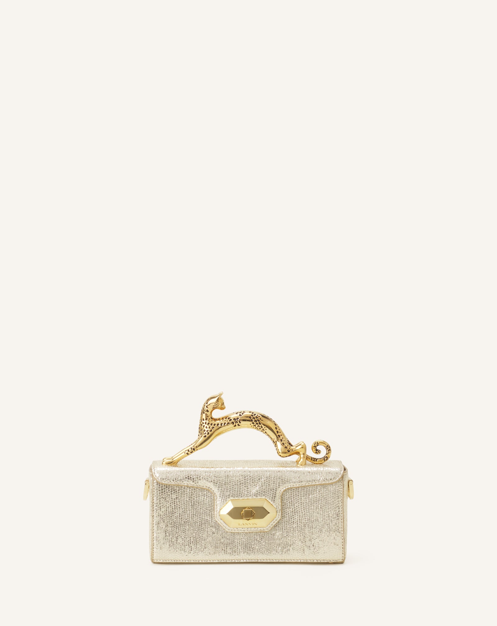 Silver Pencil Cat Nano Bag In Crackled Metallic Leather | Lanvin