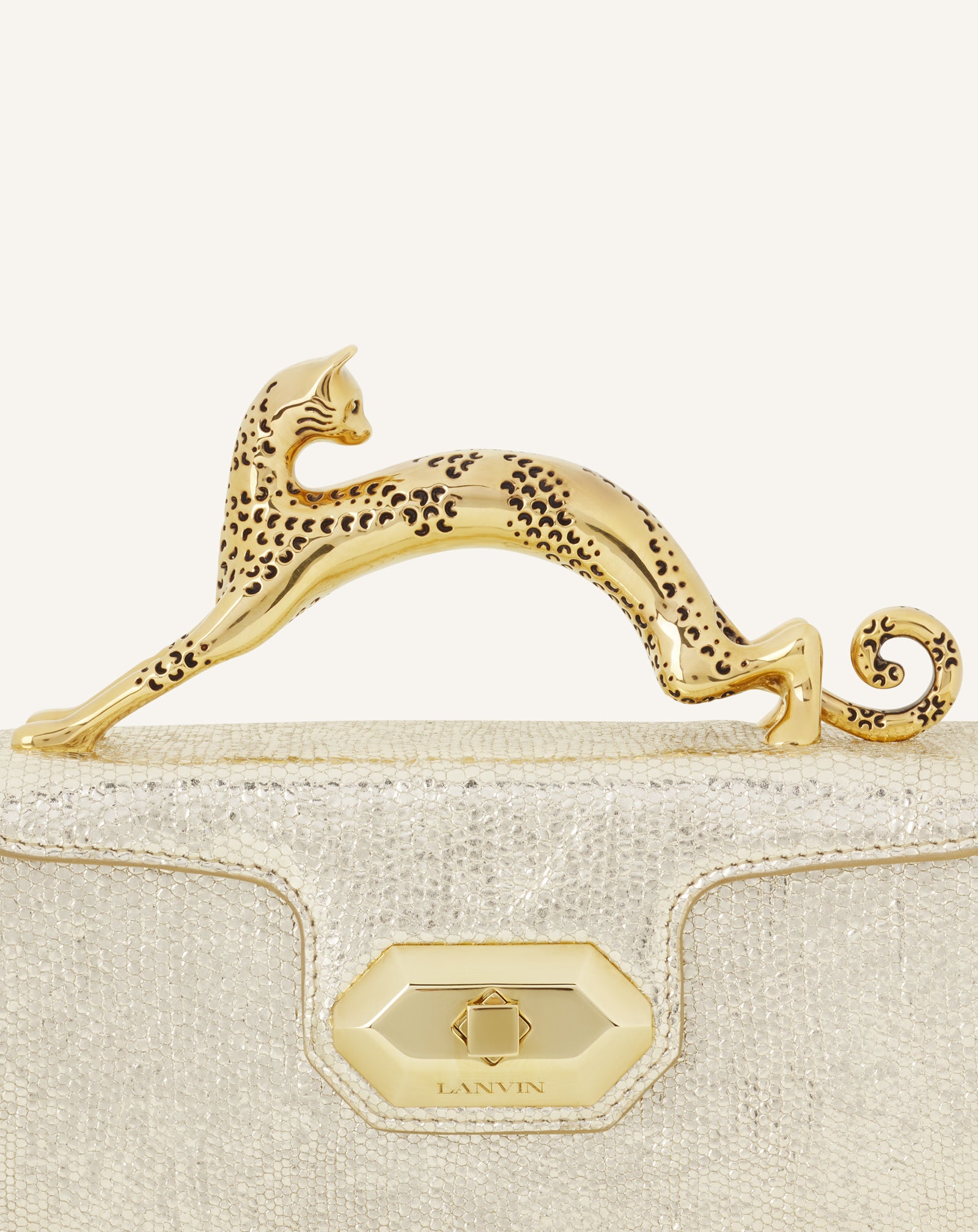 Silver Pencil Cat Nano Bag In Crackled Metallic Leather | Lanvin