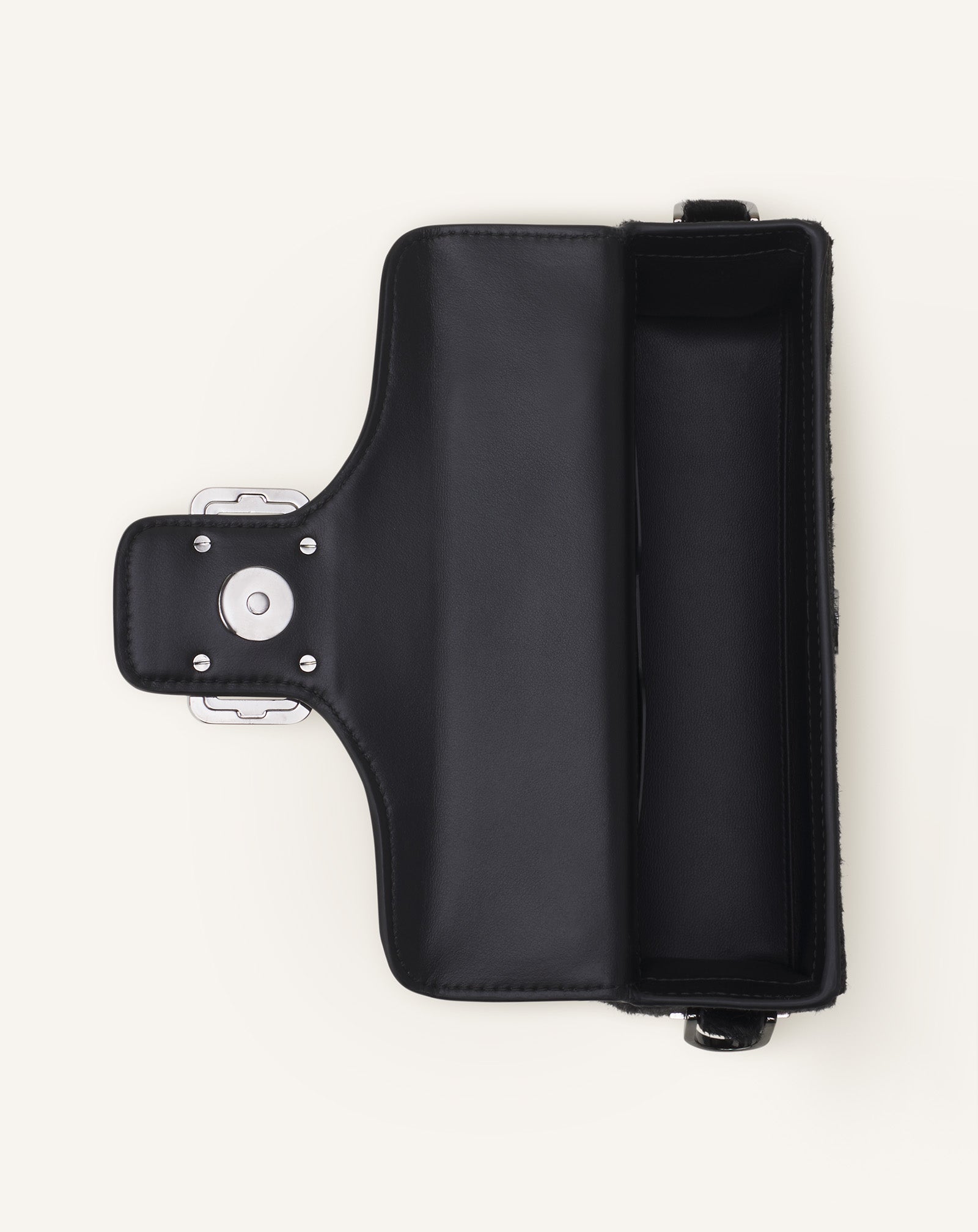 BLACK PENCIL CAT NANO LEATHER BAG WITH PONY EFFECT AND RHINESTONES